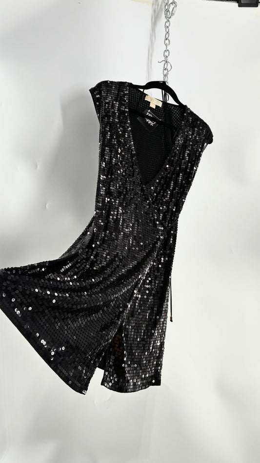 Vintage MICHAEL KORS Black Sequin Wrap Dress (Small)