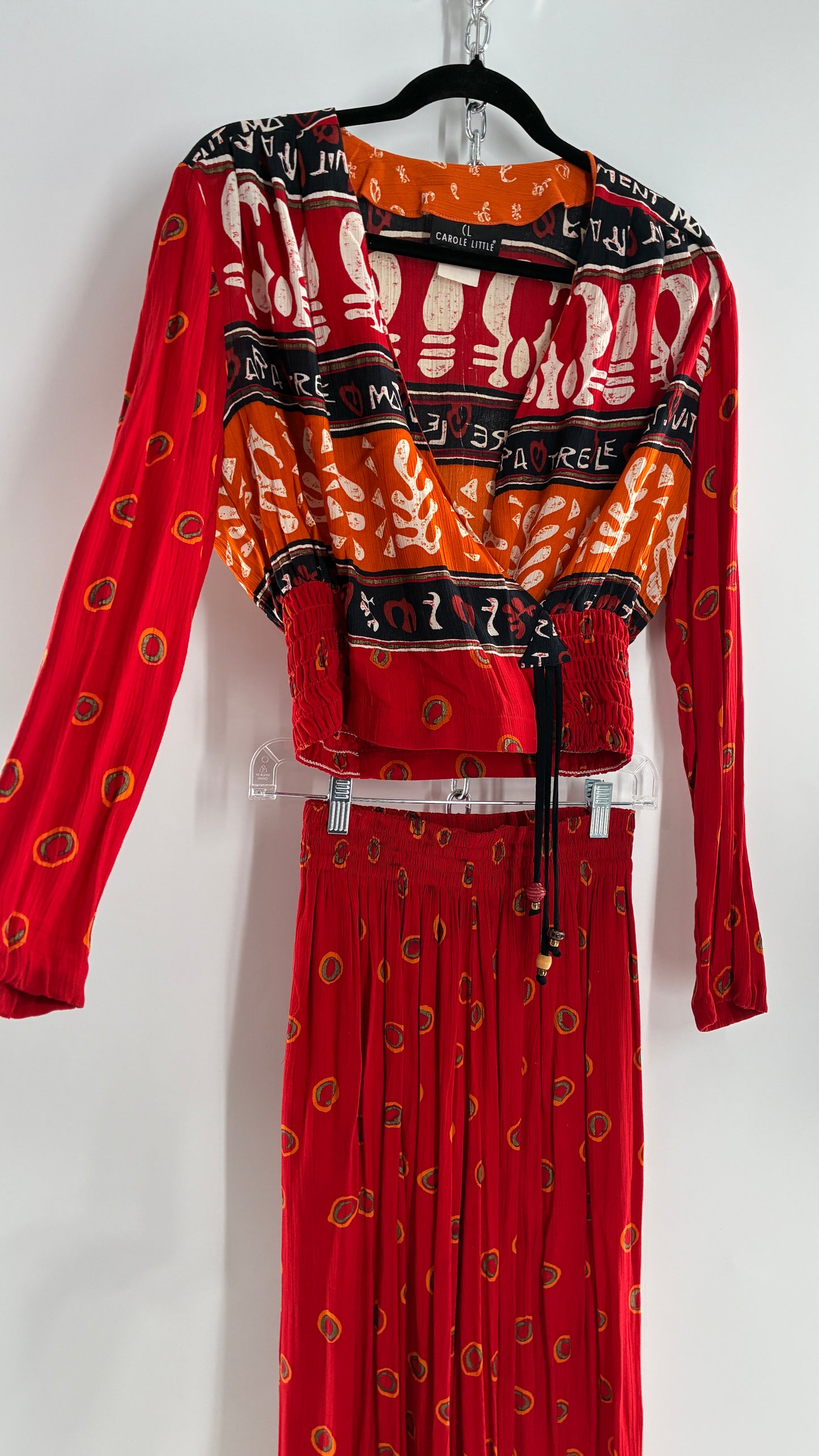 Vintage CAROLE LITTLE Red 3pc Set, Cropped Blouse, Haram Pant and Skirt (Pants 4, Skirt 10, Top S)