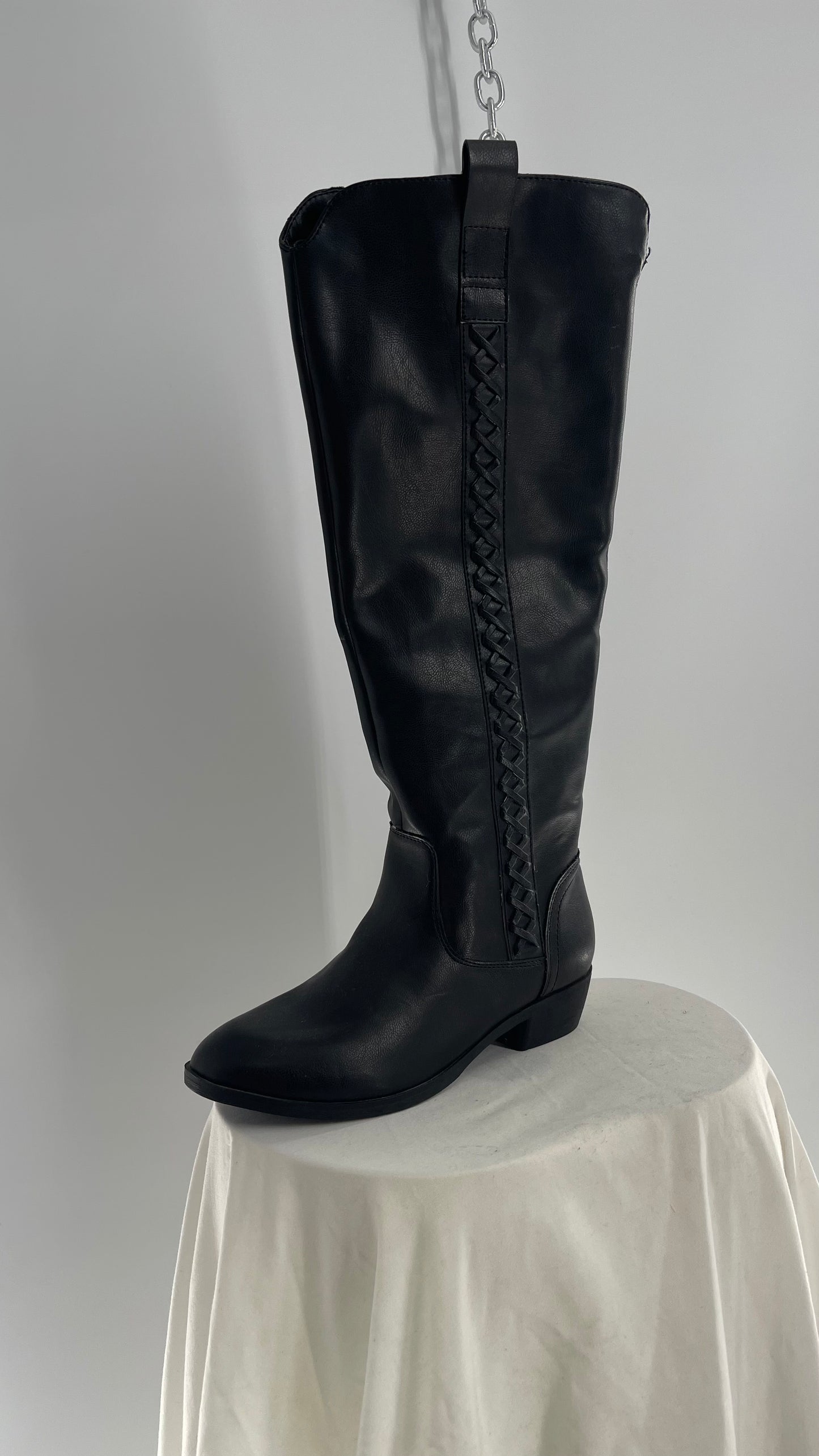 MIA Knee High Black Braided Rope Detail Riding Boot (6.5)