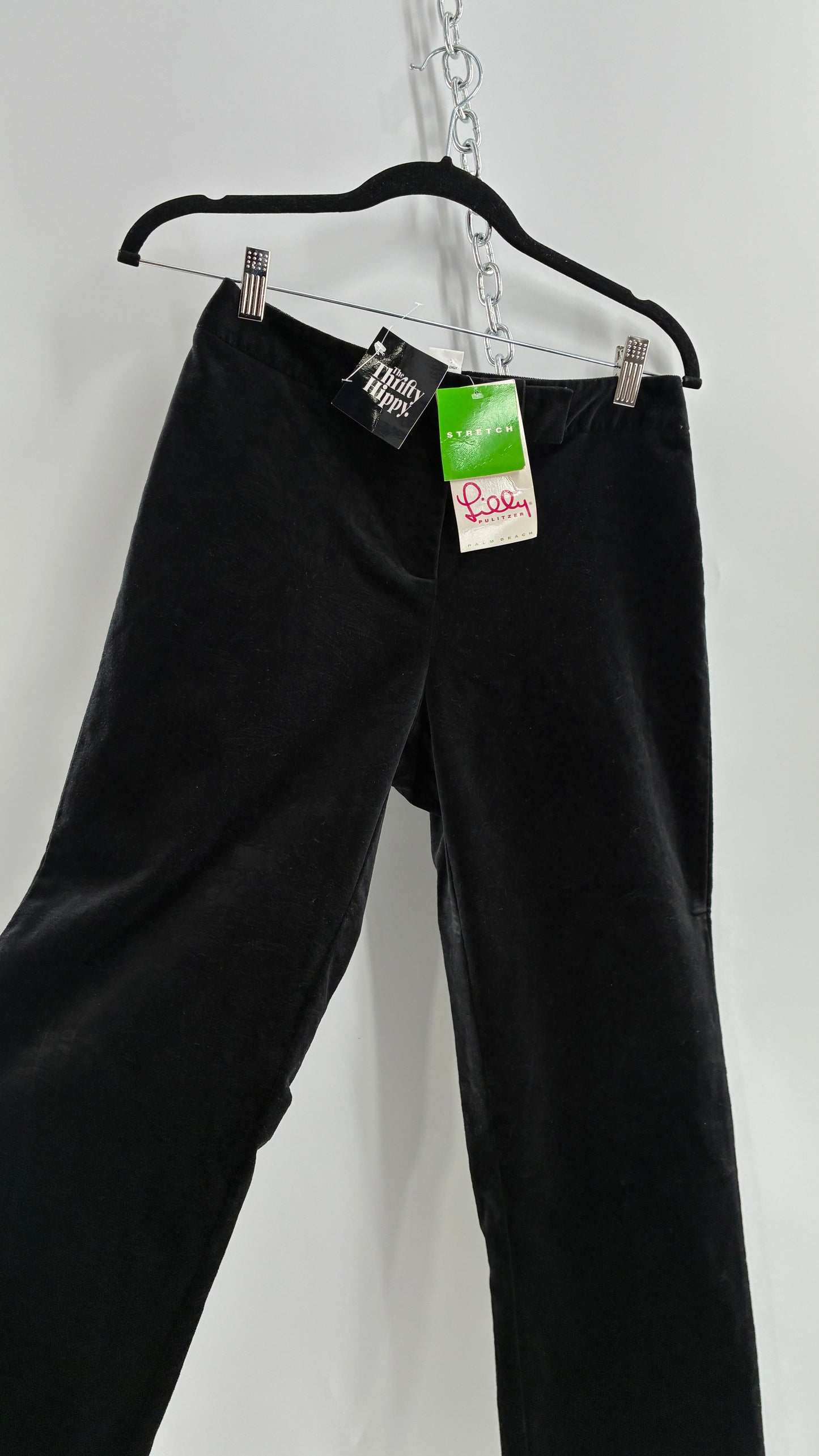 Deadstock Vintage 2000s Lilly Pulitzer Black Velvet Embossed Floral, Side Closure Pants (4)