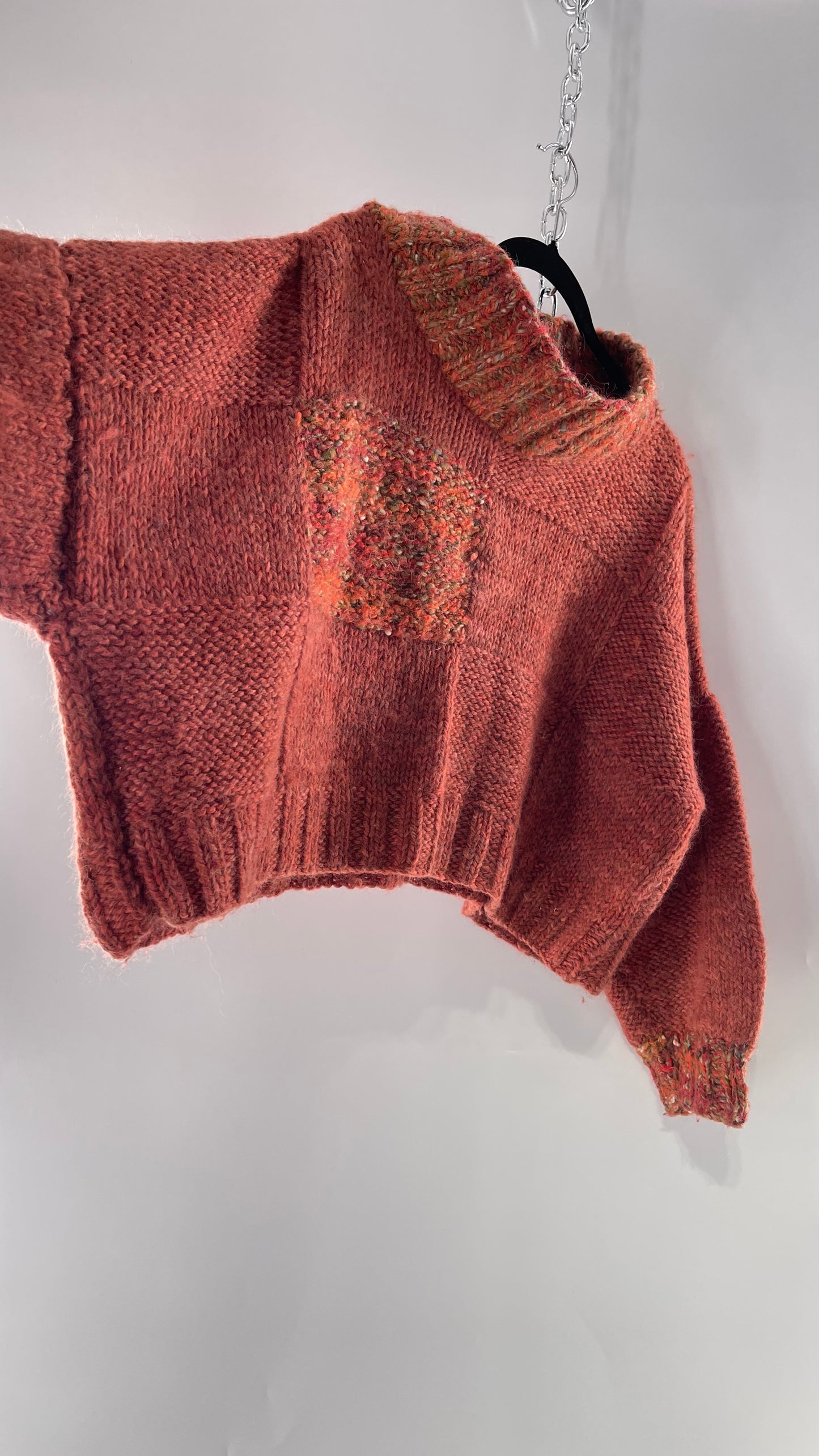 Vintage 80s Burnt Orange Cropped Thick Knit Heavy Slouchy Wool Sweater (Large)