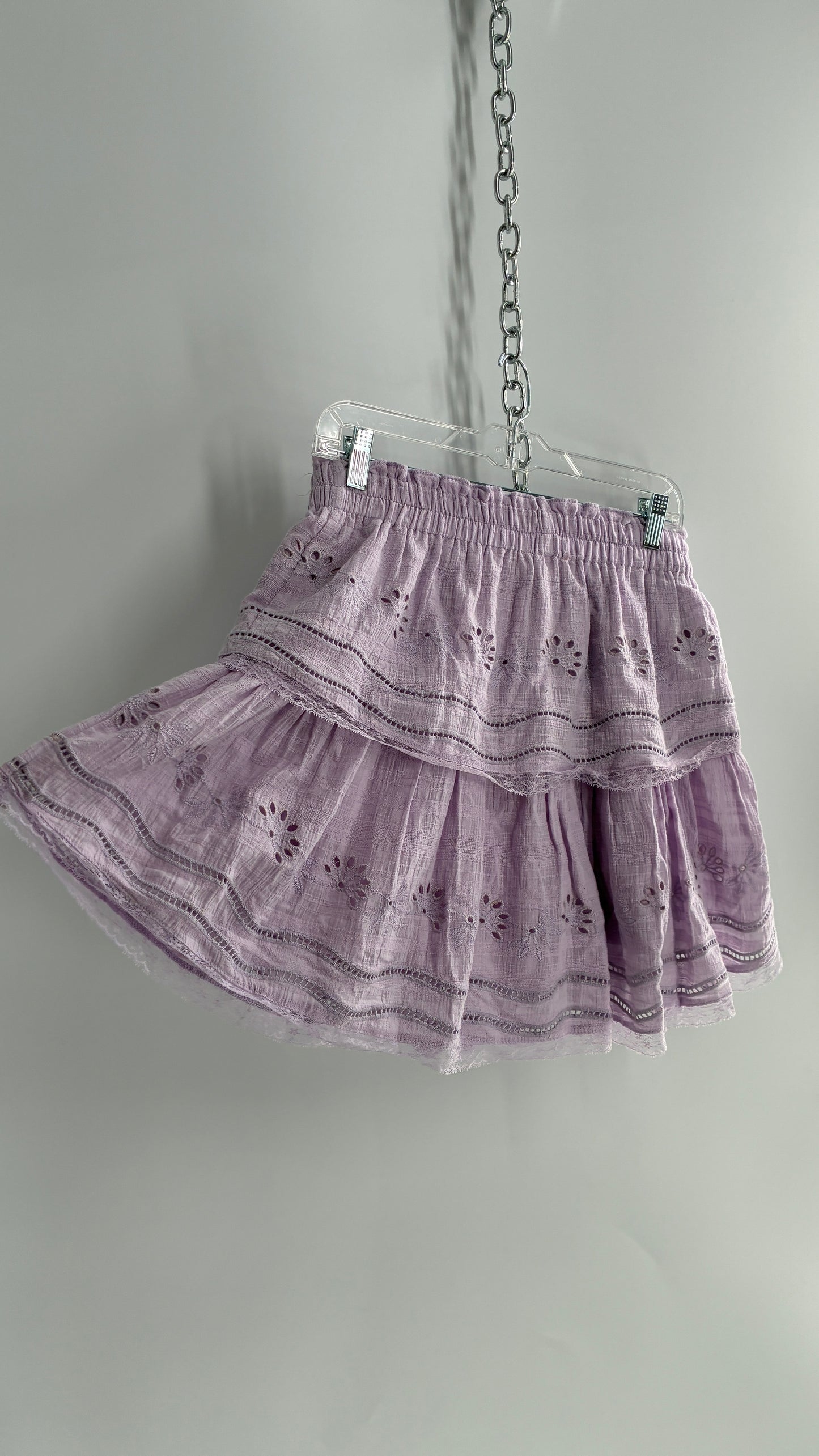 Francesca’s Lavender Lilac Tiered Ruffle Mini Skirt with Tags Attached (Large)