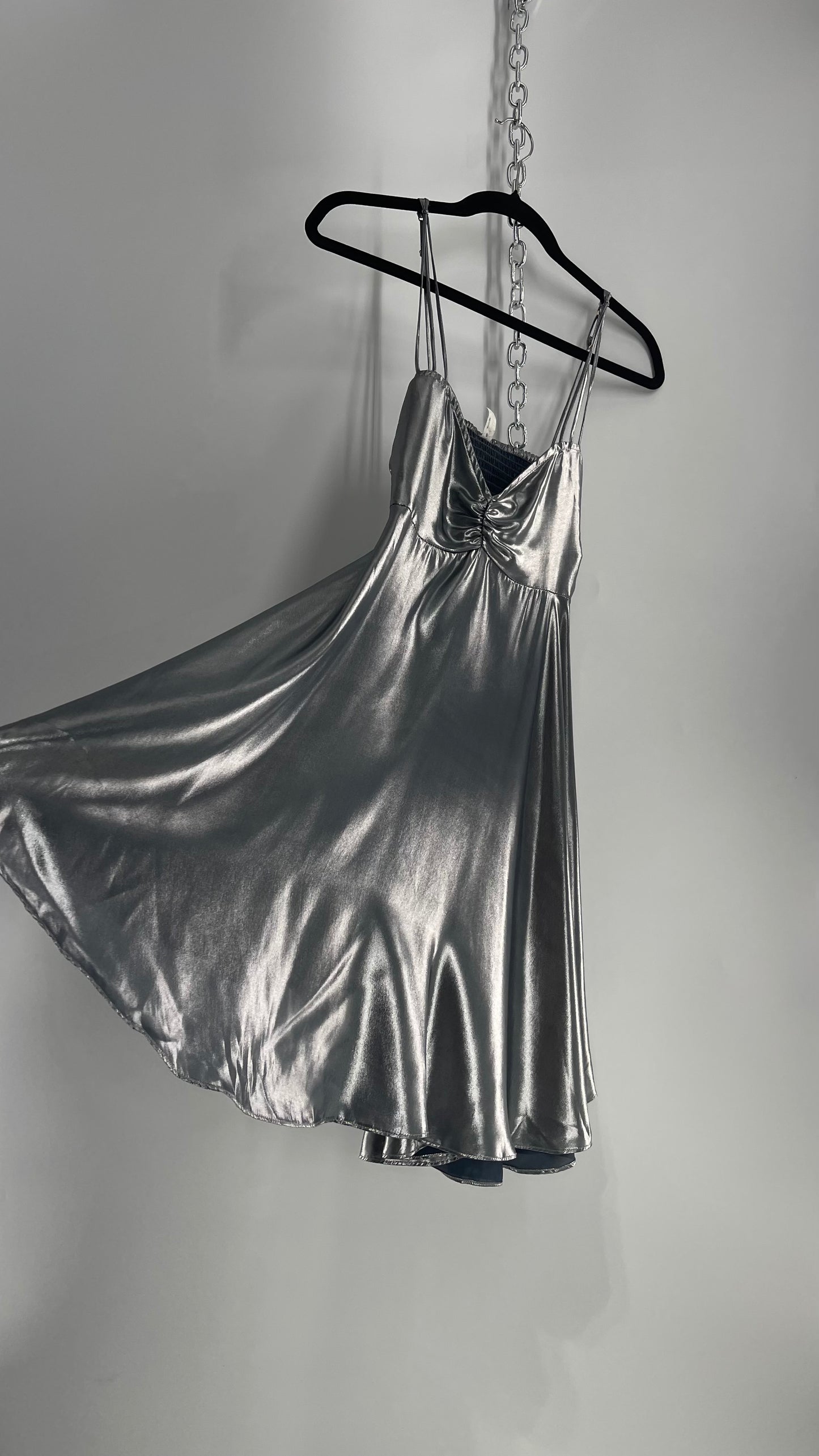 Intimately Free People Liquid Metal Silver Backless Dress (XS)