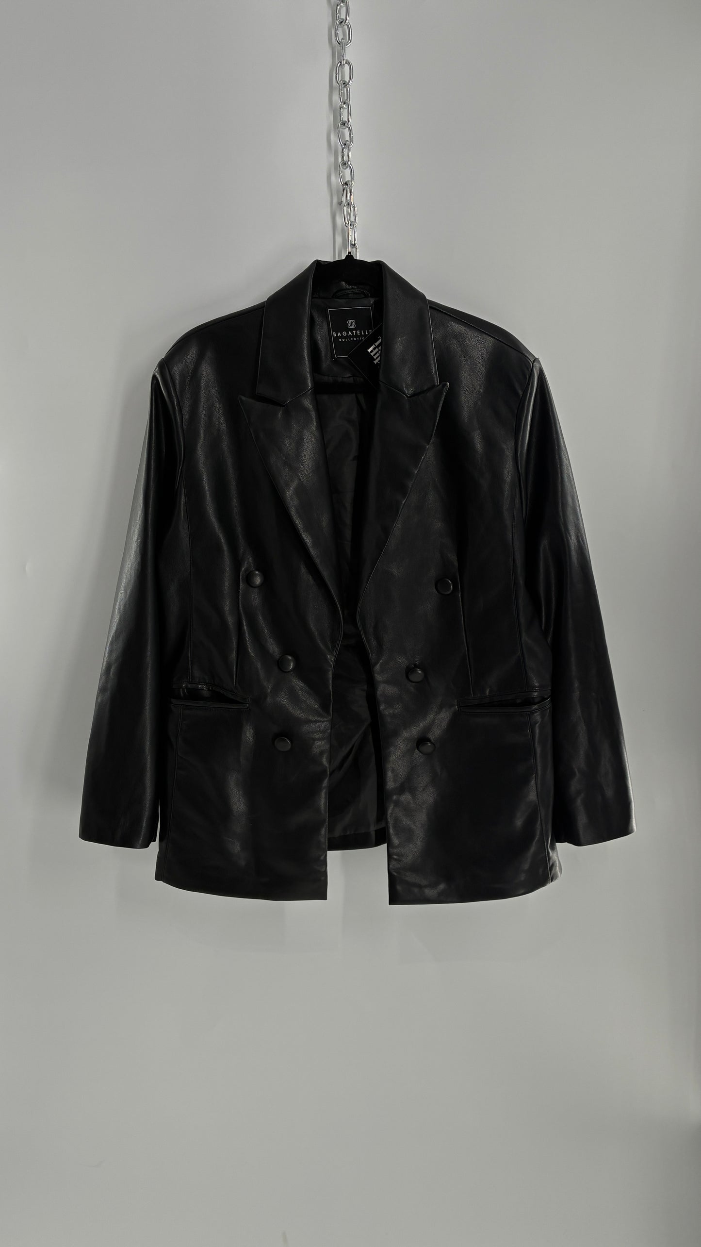 Bagatelle Black Vegan Leather Blazer Suit Jacket (Large)