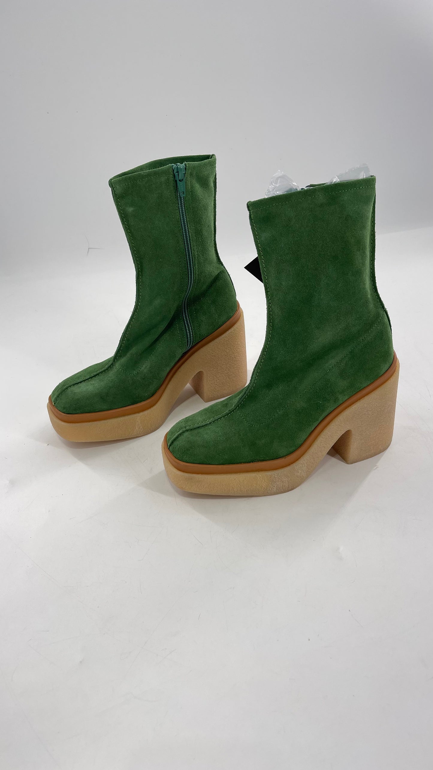 Free People Green Gigi Suede Leather Rubber Heel Boot (36.5)