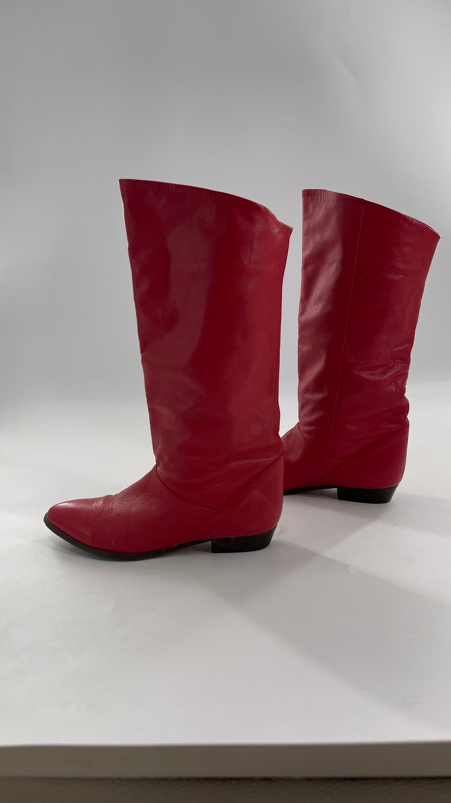 Vintage 1980s Red Argentinian Leather Pointed Toe Baggy Boots (8)