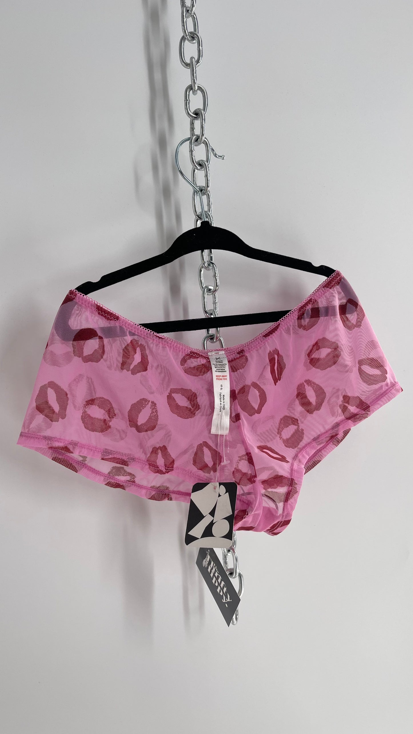 Urban Outfitters Pink Mesh Kiss Graphic Cheeky Panty with Tags Attached (Small)