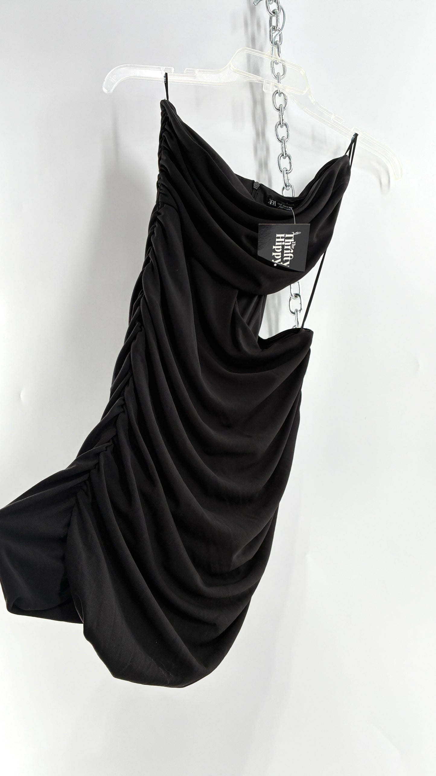 ZARA Black Ruched Cut Out Side Mini Dress (Small)