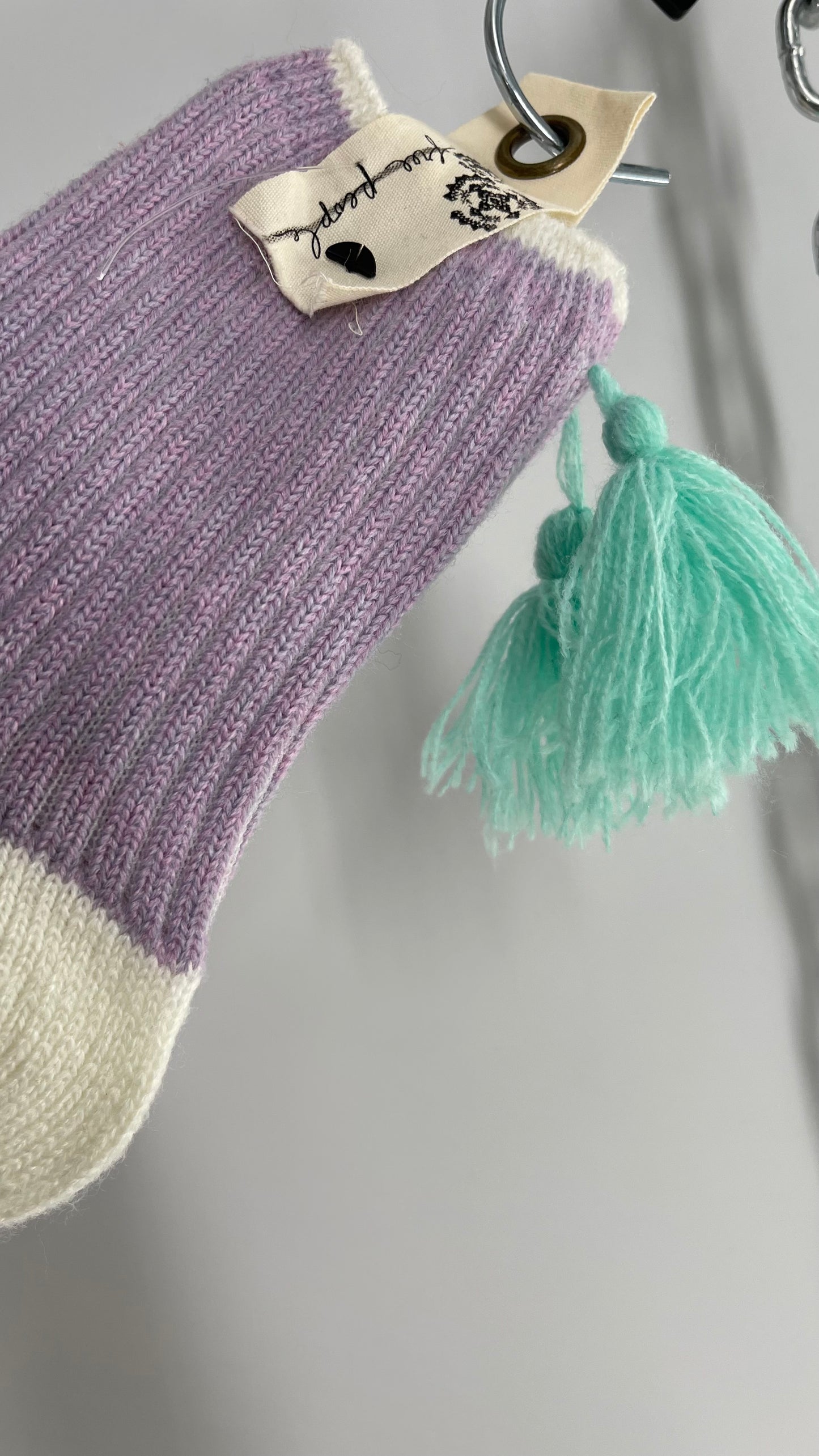 Free People Lilac Purple Knit Socks with Teal Tassels