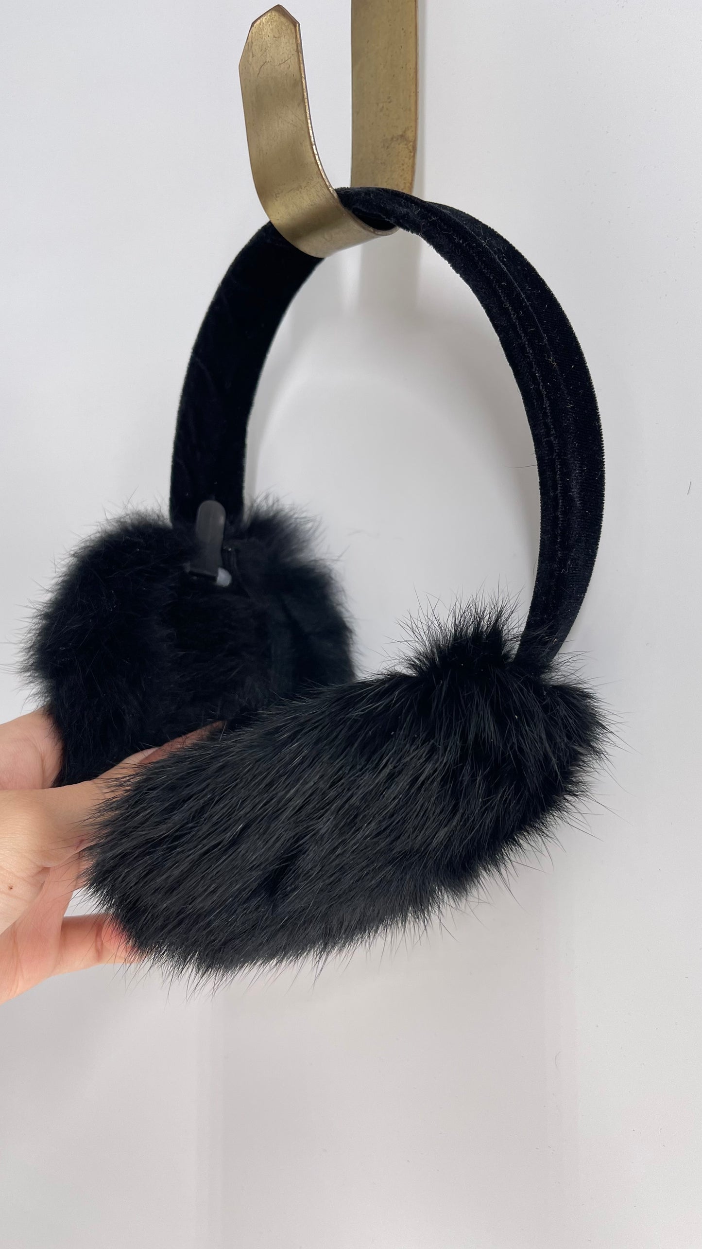 Vintage Black Rabbit Fur Ear Muffin Headband