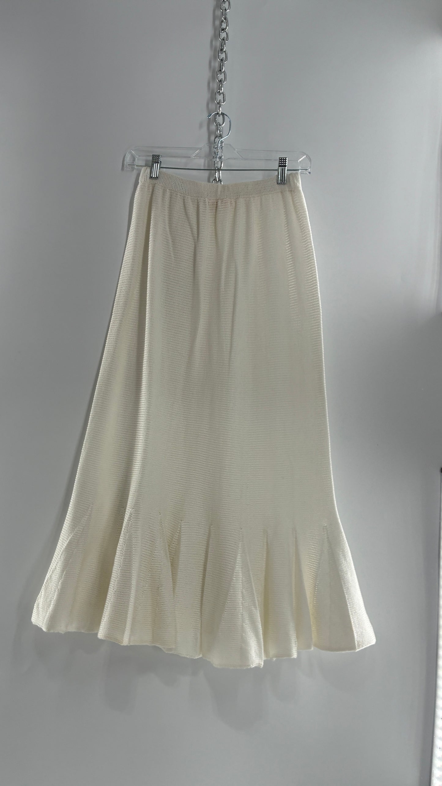Vintage MARY JANE MARCASIANO White Knit 100% Cotton Made in NY Mermaid Style Skirt (Medium)