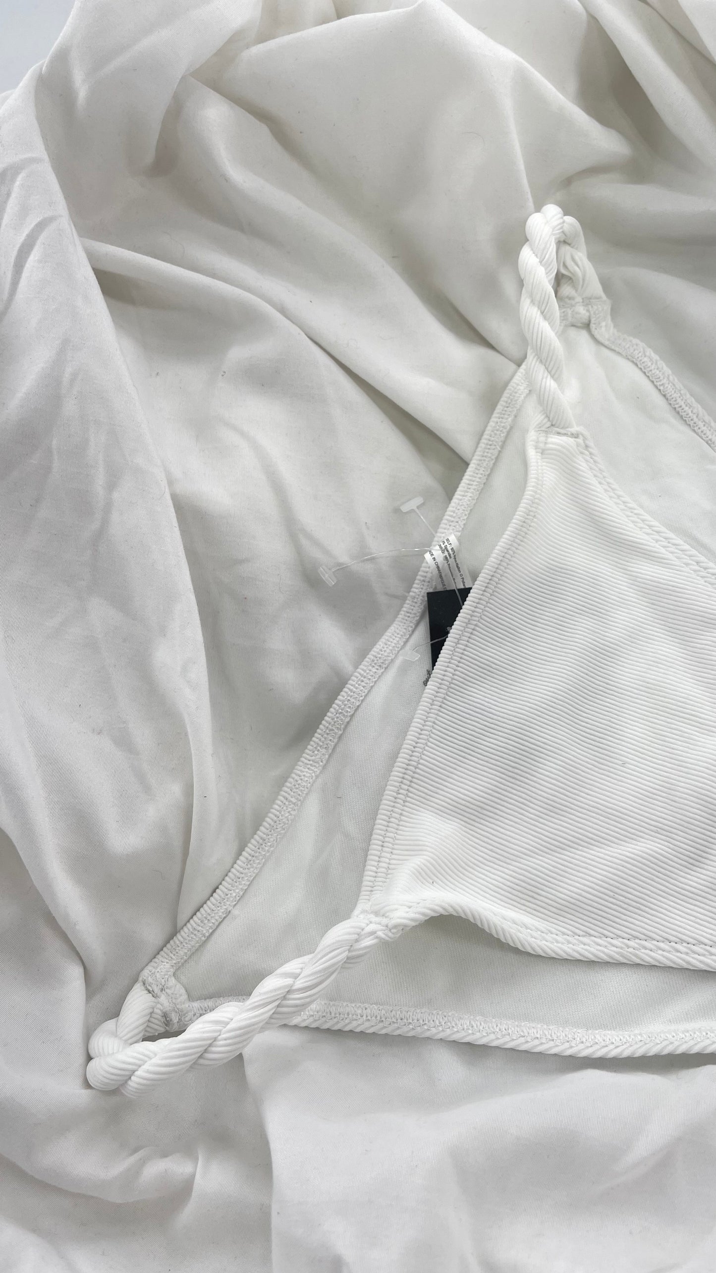 Urban Outfitters Out From Under White Ribbed High Waisted Cheeky Swim Bottoms with Braided Straps (Medium)