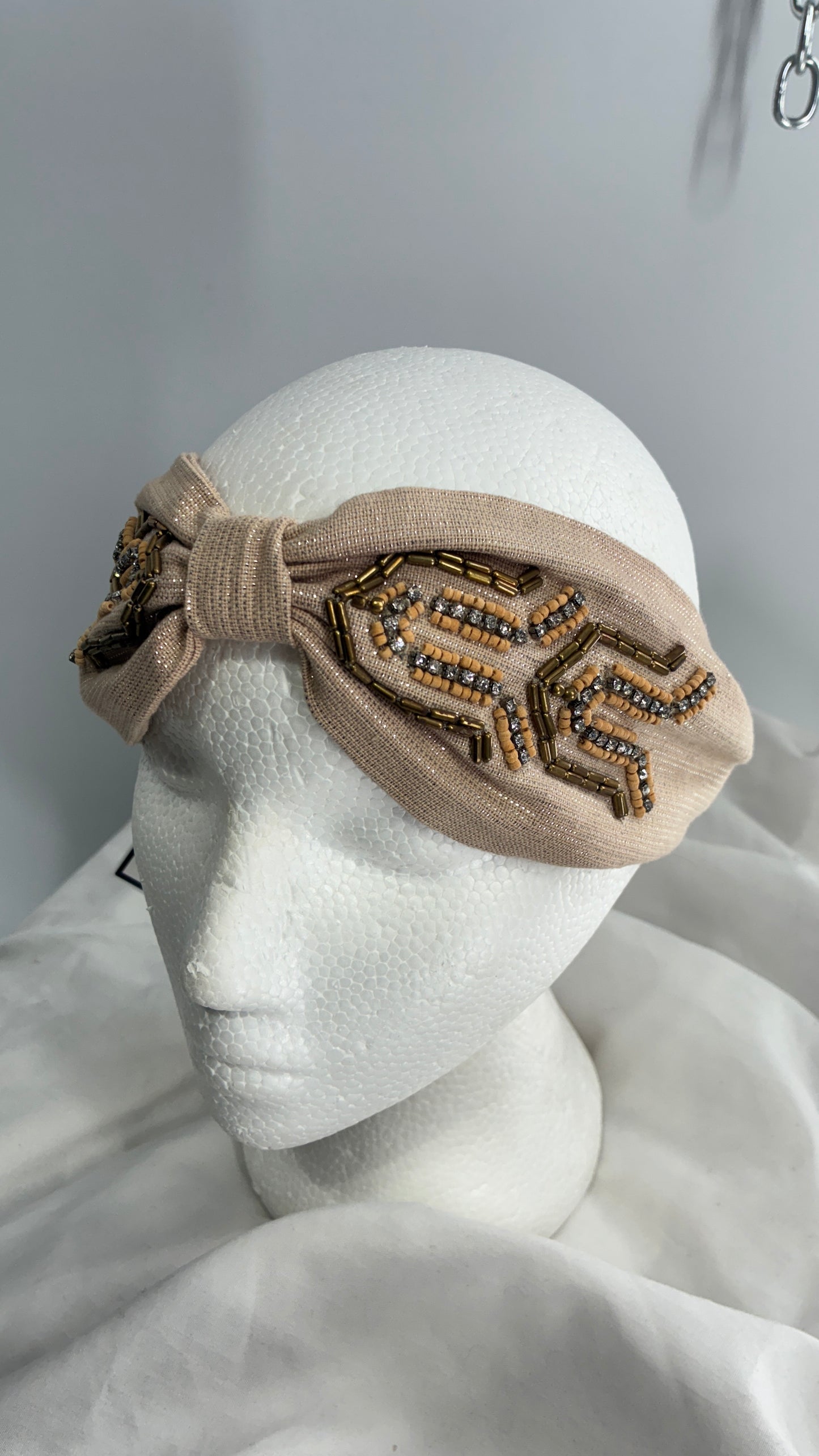 Free People Beige Tinsel Beaded Headband