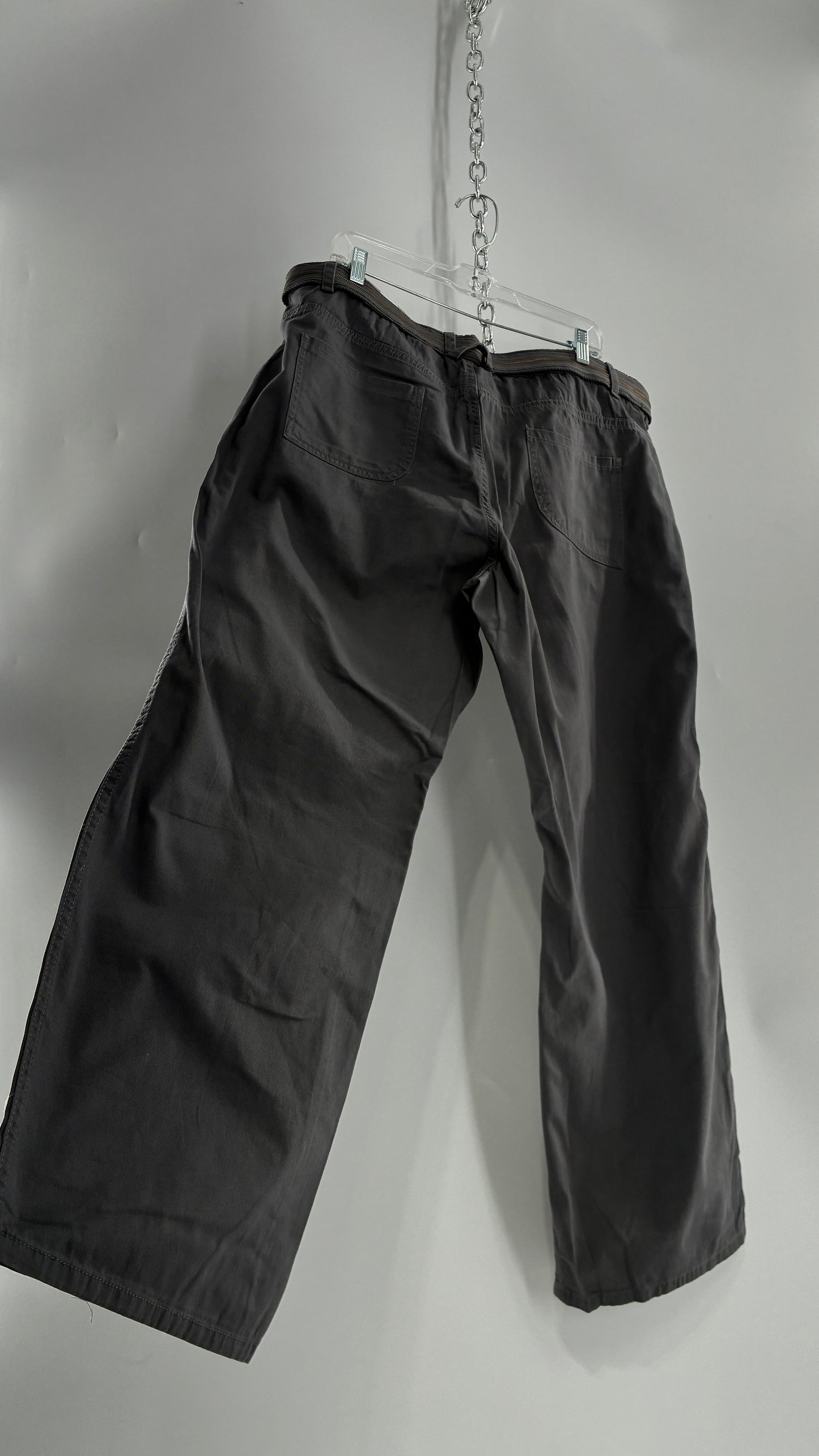 Deadstock Vintage MOKACHINO Grey Low Rise Kick Flares with Zipper Belt and Hip Pockets (18X)