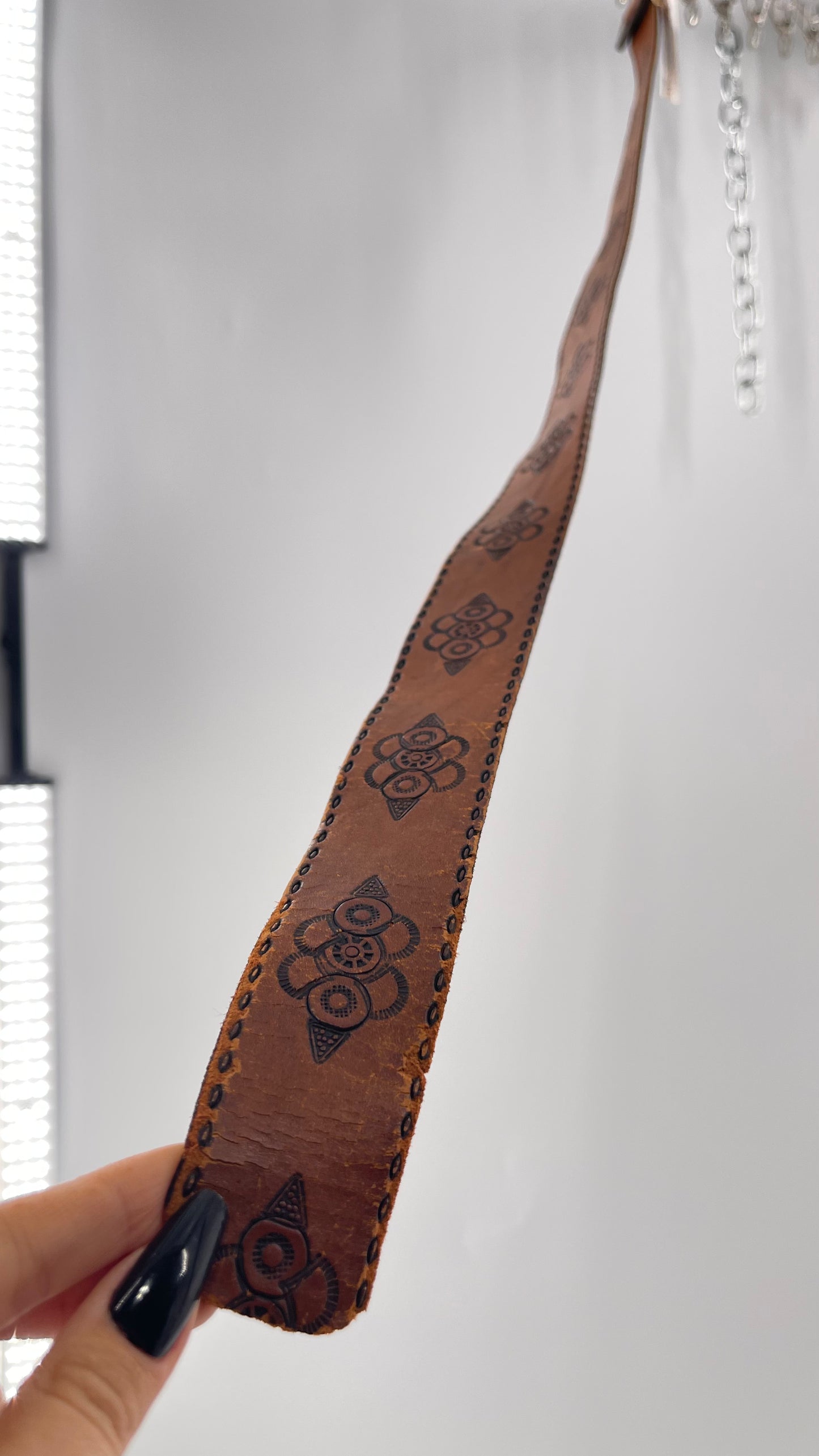 Vintage 70s Hand Tooled HandCrafted Embossed Genuine Leather Belt (S/M)