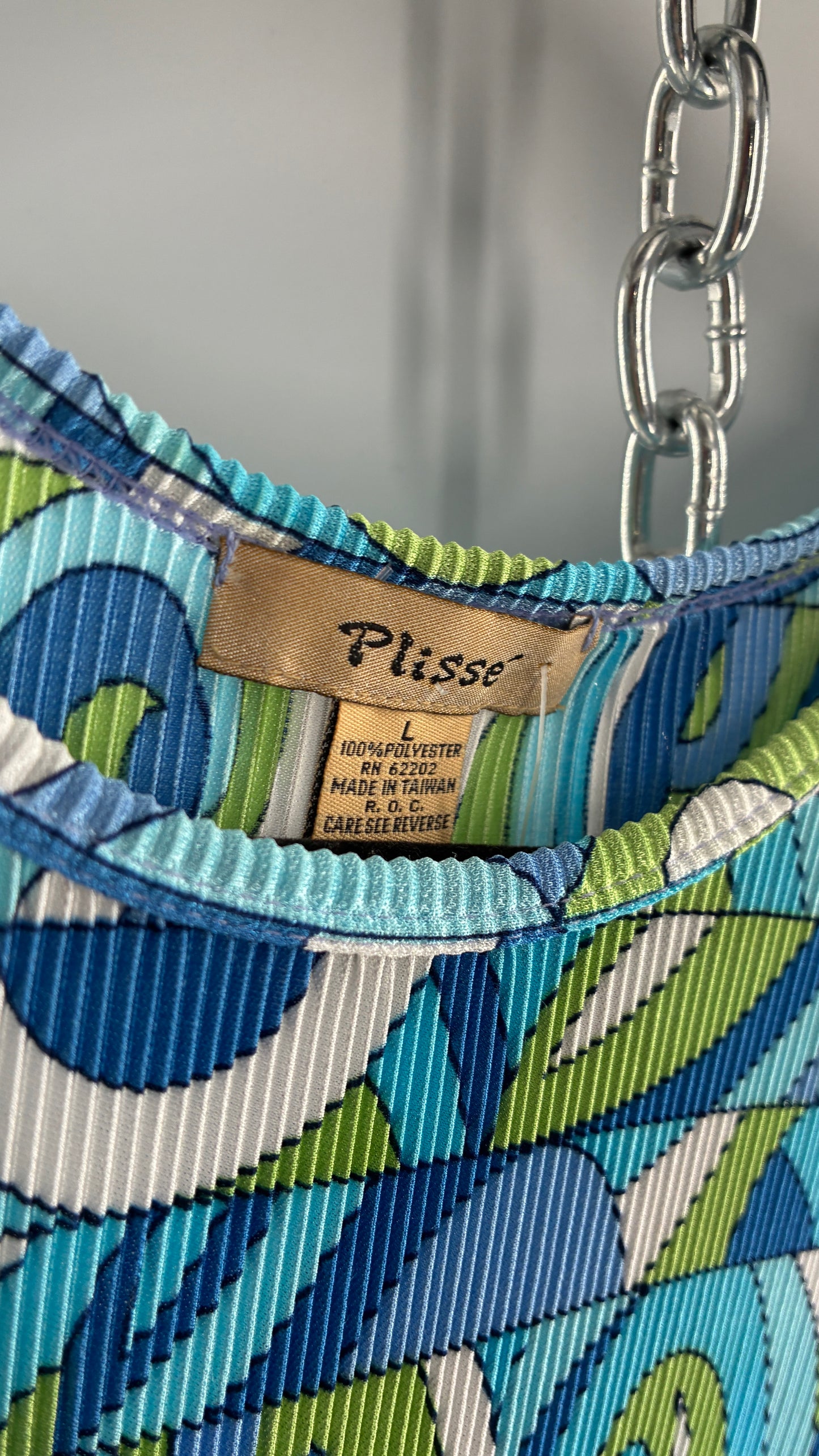 Vintage PLISSÉ Abstract Blue and Green Crimped Camisole (Large)