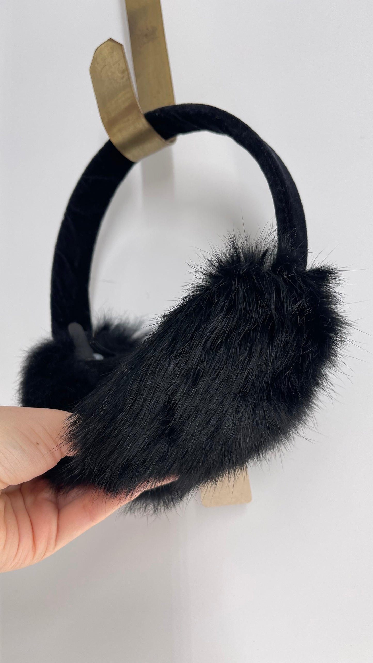 Vintage Black Rabbit Fur Ear Muffin Headband