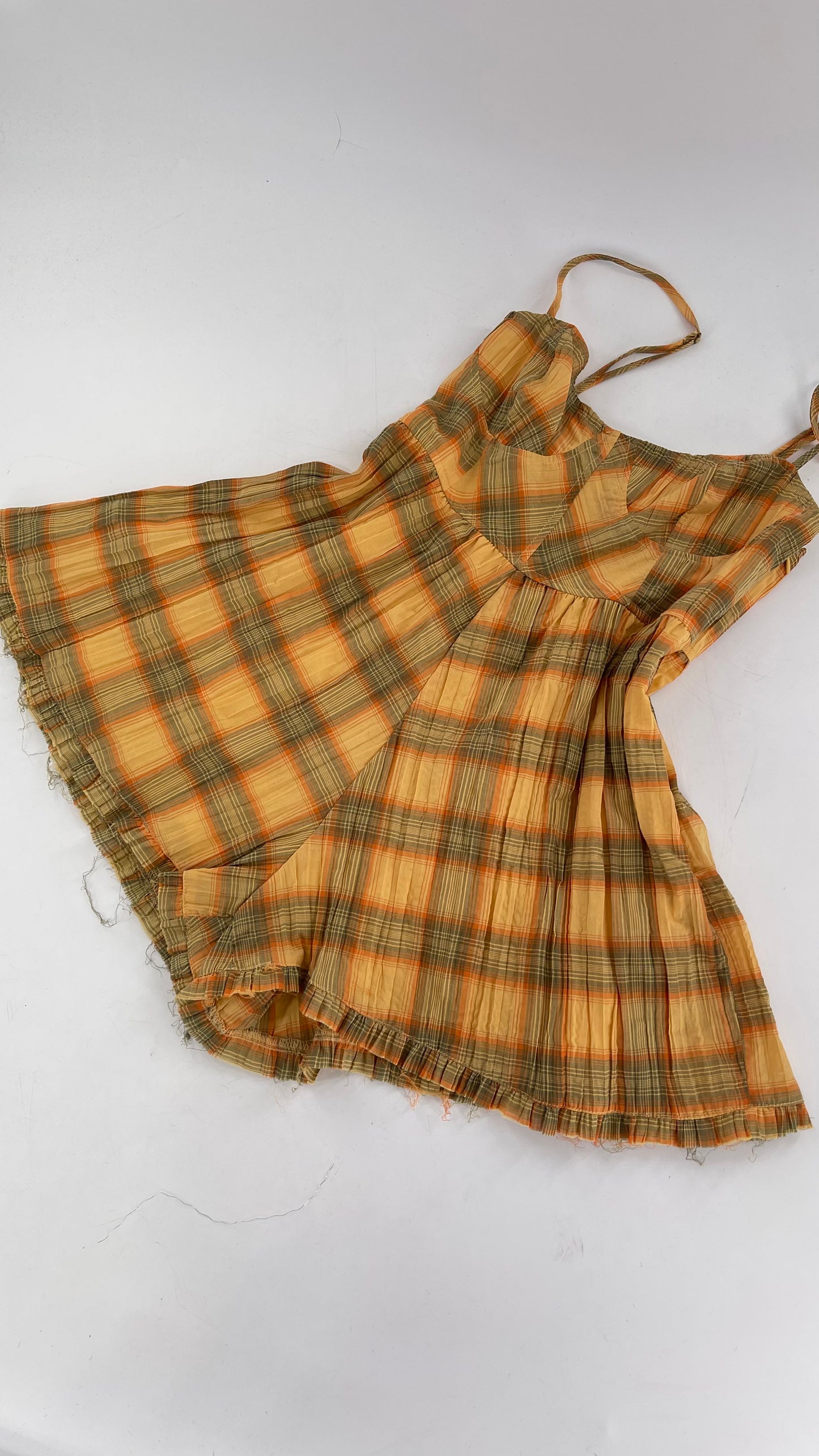 Urban Outfitters Yellow Plaid Playsuit Romper with Faux Bustier Stitching (Small)