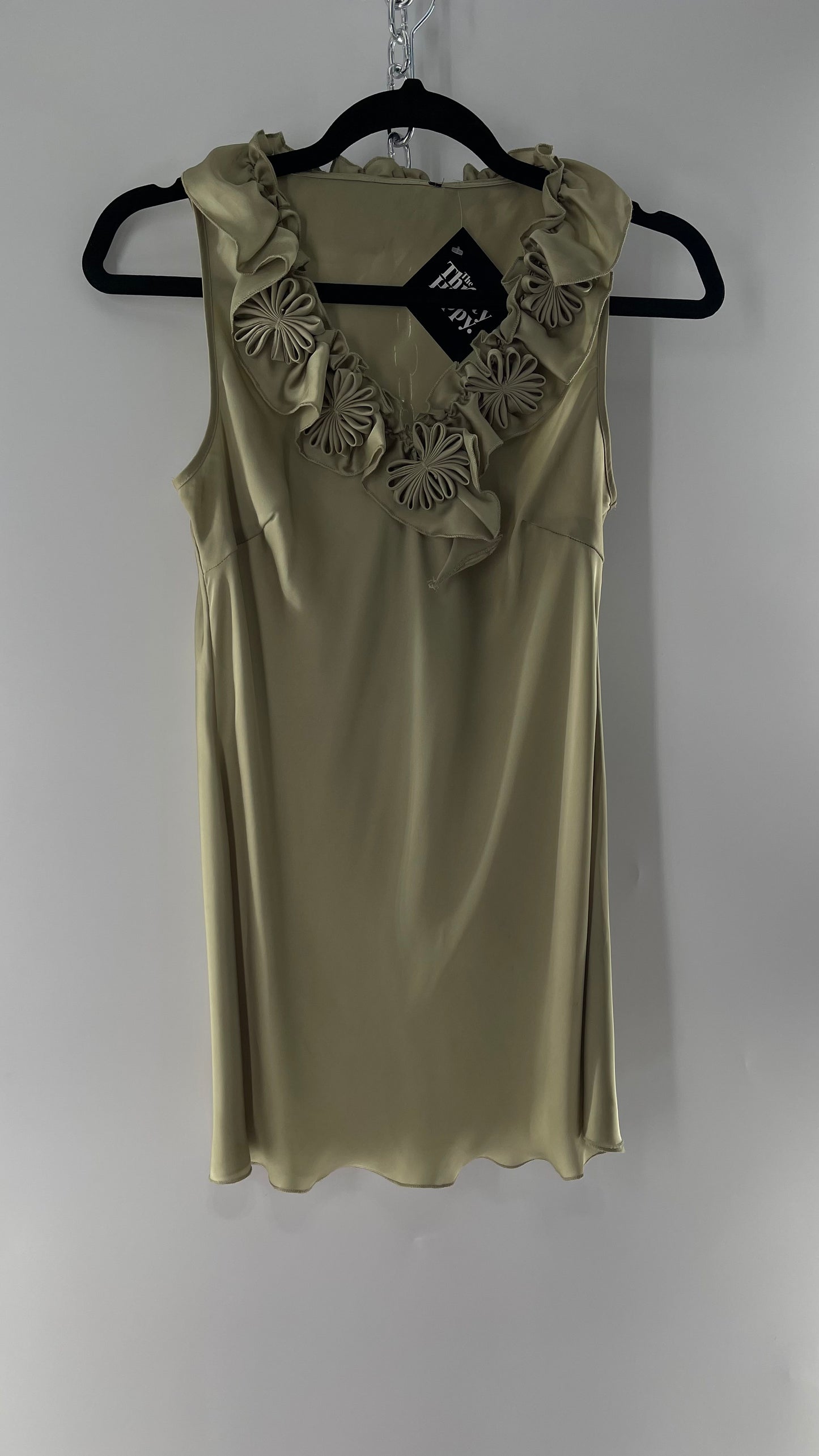 Sage Green Silky Sleeveless Tunic with Rosettes (Medium)