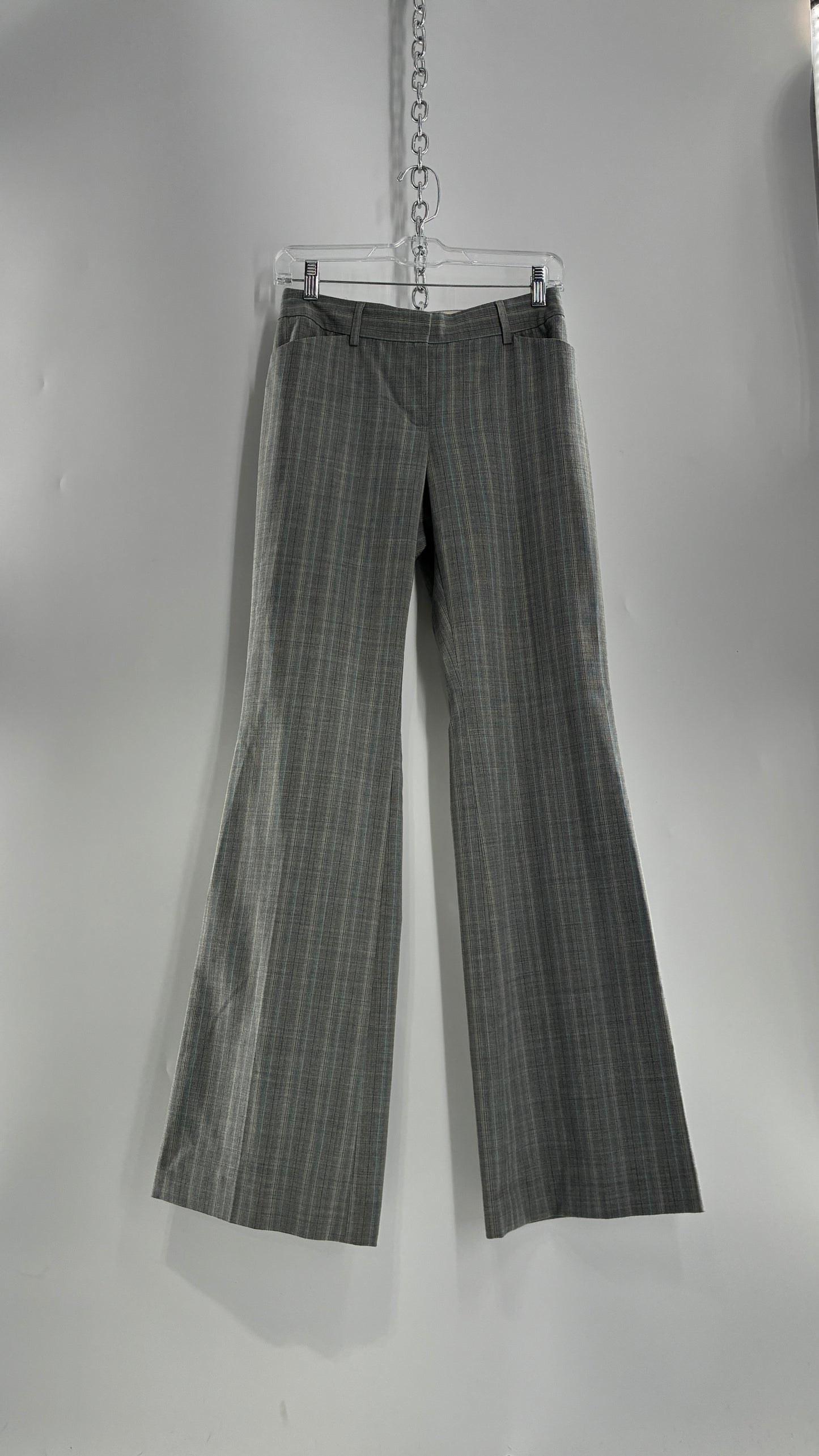 Vintage 1990s EXPRESS Editor Iconic Grey and Blue Low Rise Kickflare Pants (1)