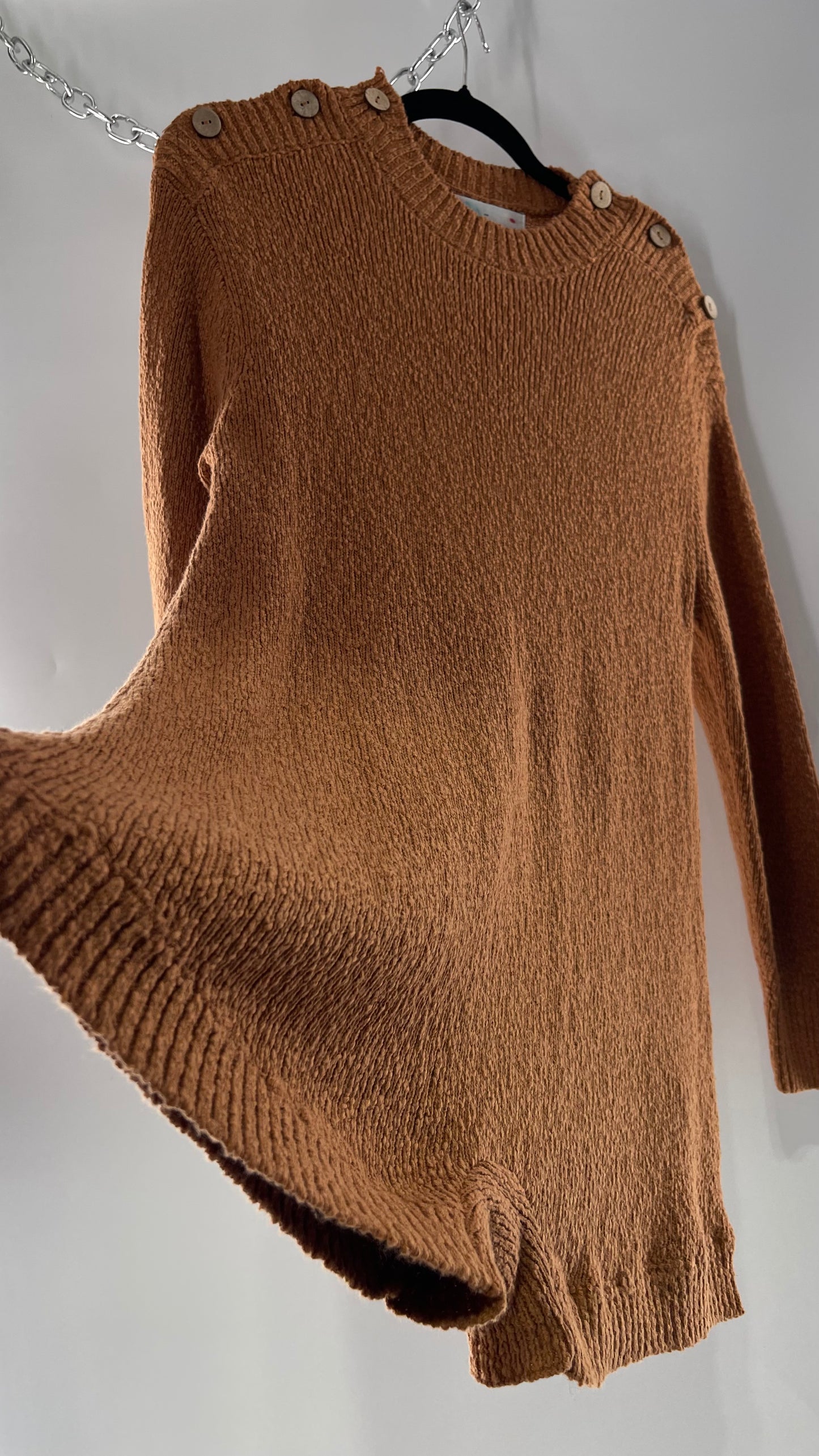 Free People Mustard/Tan Knit Button Shoulder Romper/Playsuit/Jumpsuit (XS)