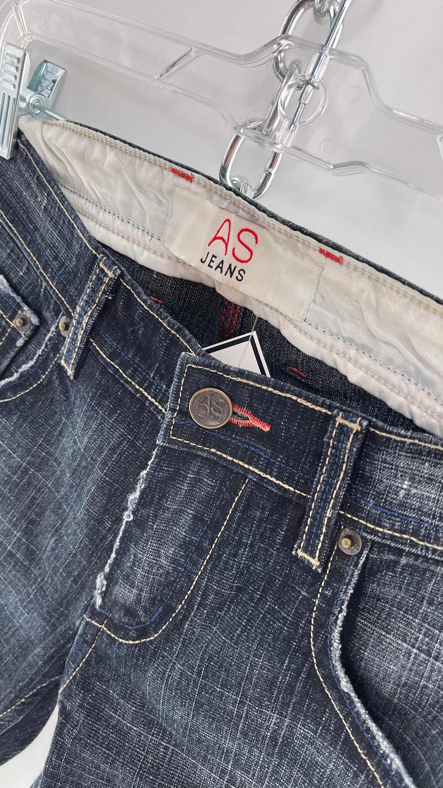 Vintage Smart AS JEANS Dark Wash with Grain and Embroidered/Embellished Kiss Rock Logo (28)