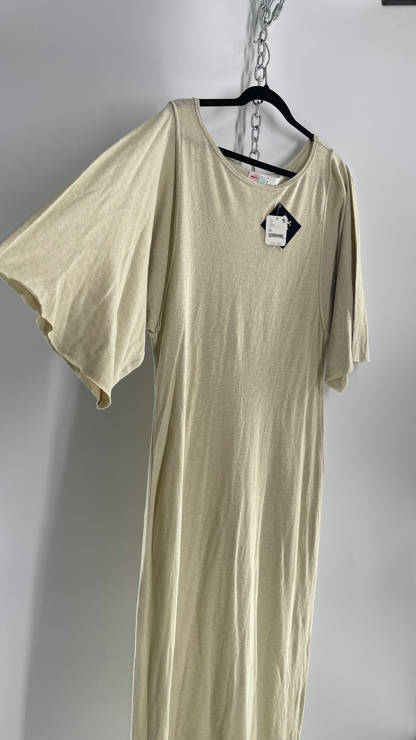 Free People Sage Cotton Full Length T Shirt Style Dress (Medium)