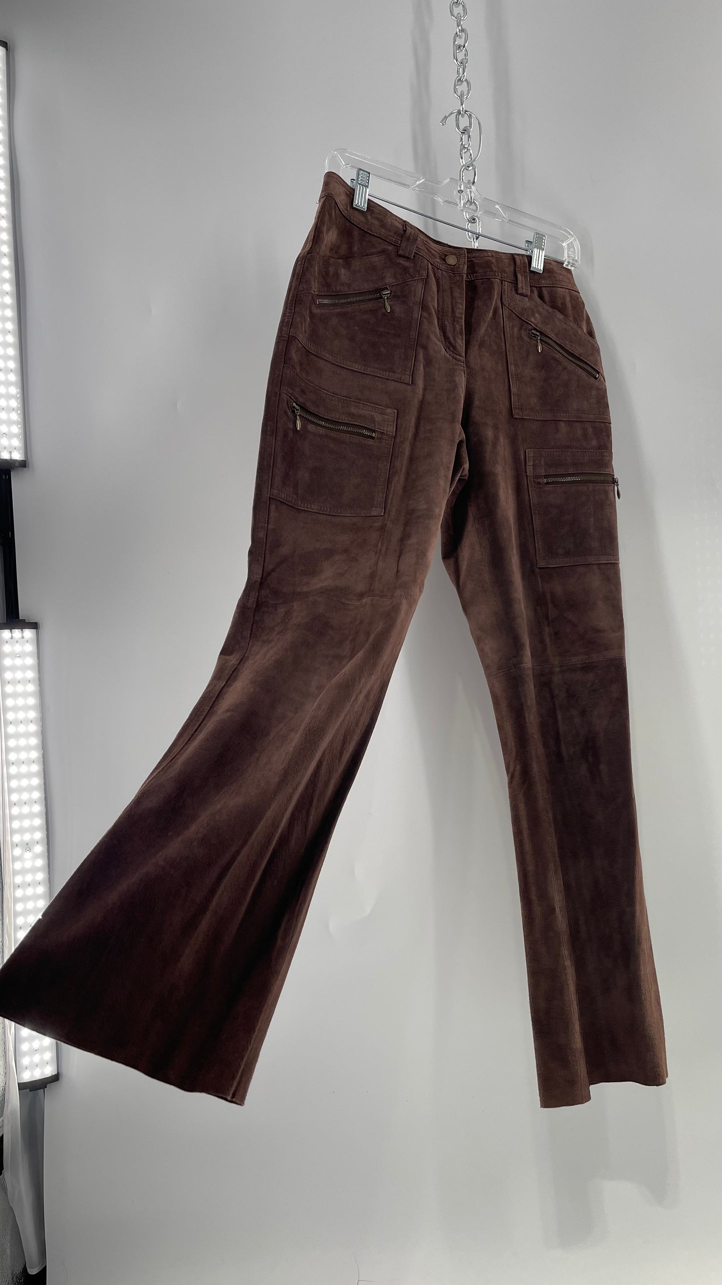 Vintage Context Petit Brown Suede Straight Leg Cargos with Pockets and Bronze Zippers (8P)