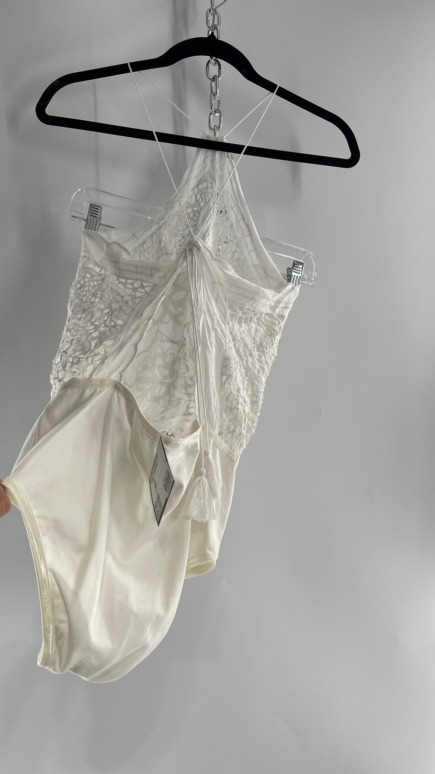Intimately Free People White Eyelet Lace Open Back Bodysuit (Medium)