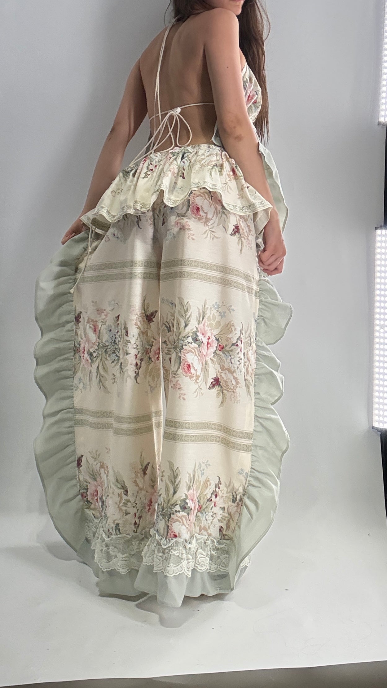 Handmade Vintage Muted Florals Two Piece Set with Adjustable Waist and Bust Lines (XS-XL)