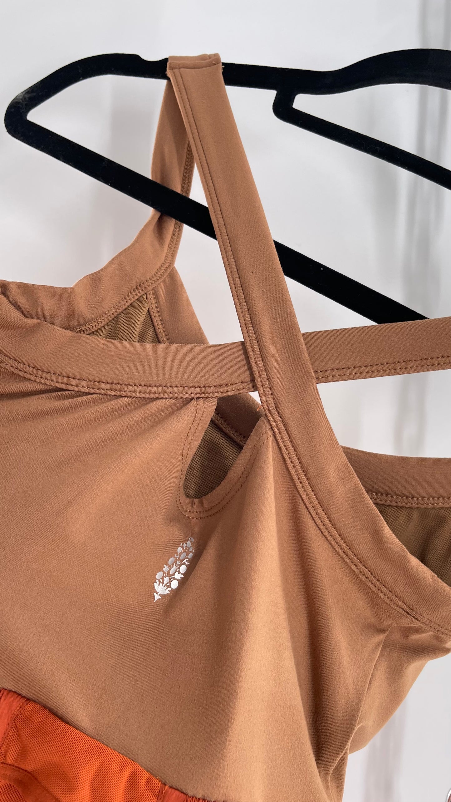 Free People Movement Tan Jumpsuit with Burnt Orange Parachute Shorts (XS)