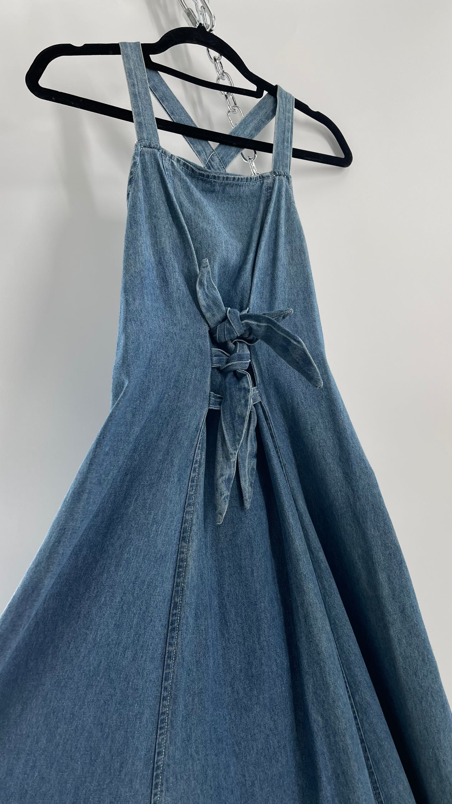 Vintage CDC Denim Triple Tie Bust Maxi Dress (6)