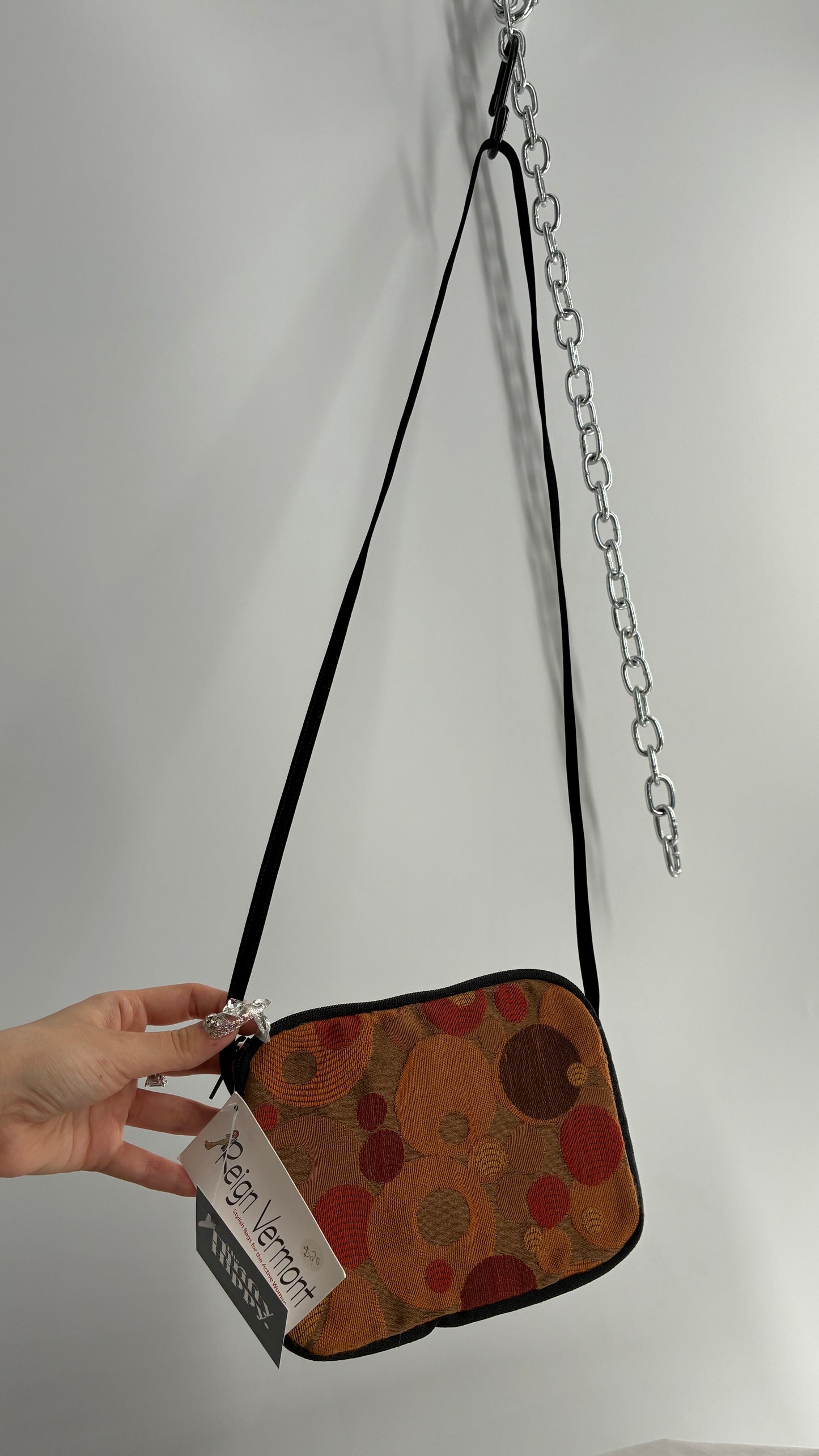 Deadstock Vintage 70s Style Polka Dotted Mustard Yellow Bag with Velvet Strap