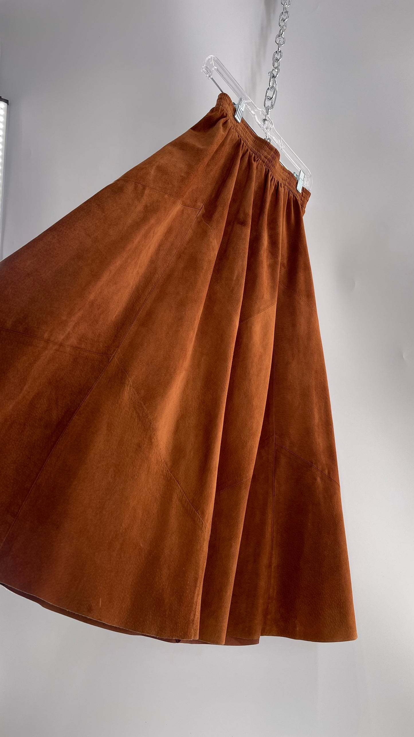 Vintage Brown Leather Suede Paneled Voluminous Skirt Assembled in Mexico (S)