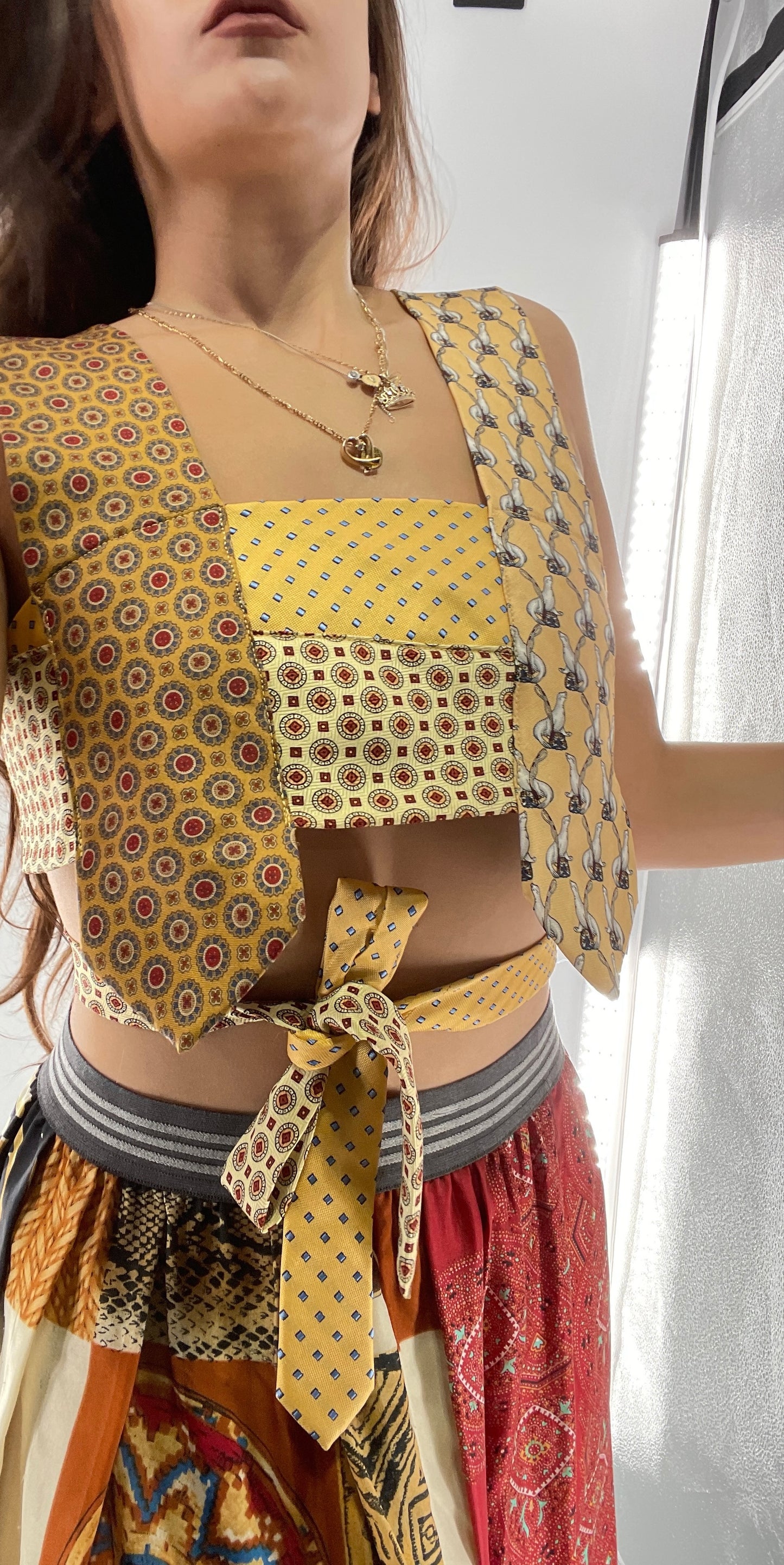 CUSTOM Handmade Yellow “All Tied Up” Cropped Blouse (One Size)