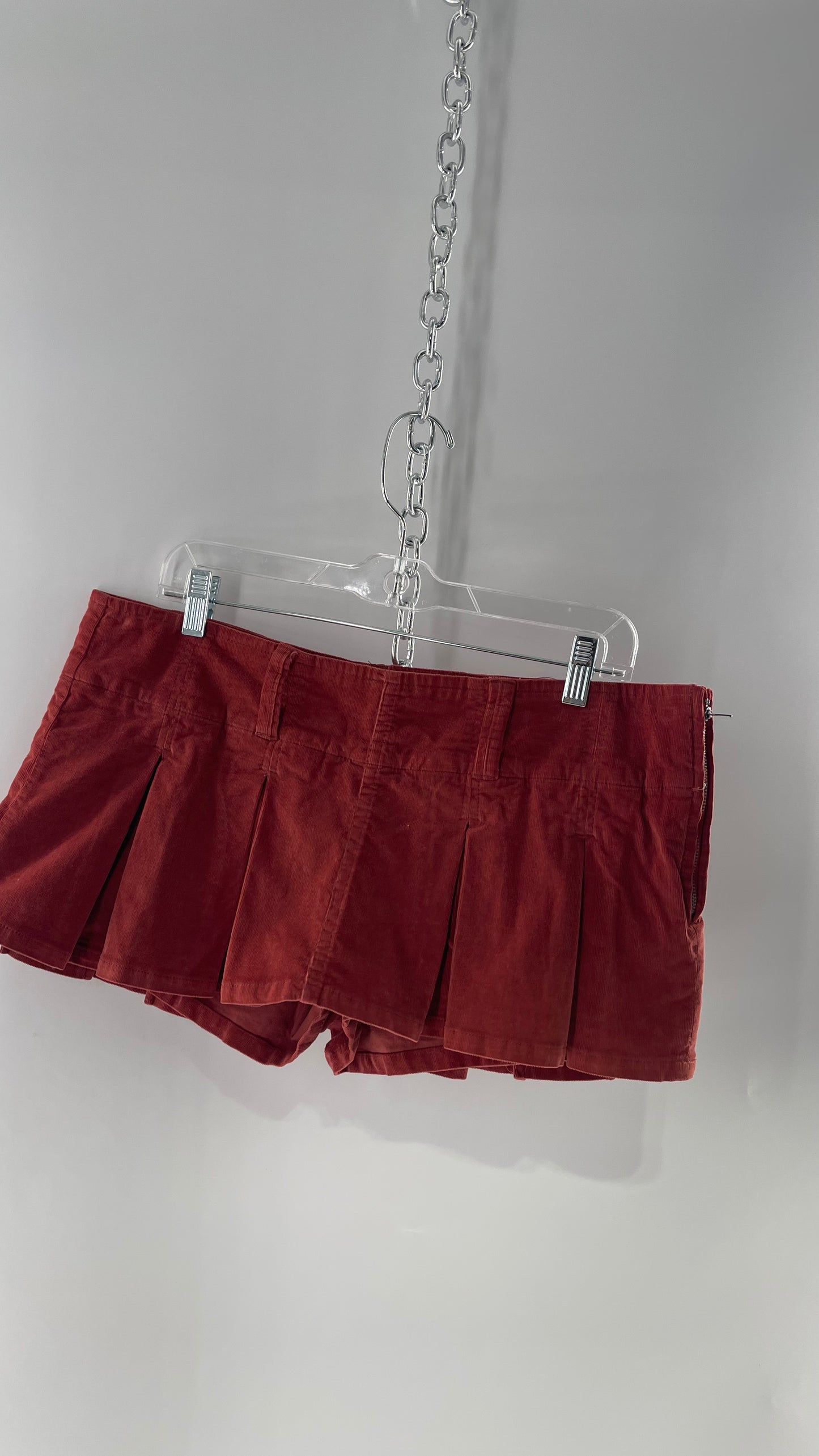 Free People Corduroy Terracotta Pleated Micro Mini Skirt with Tags Attached (6)