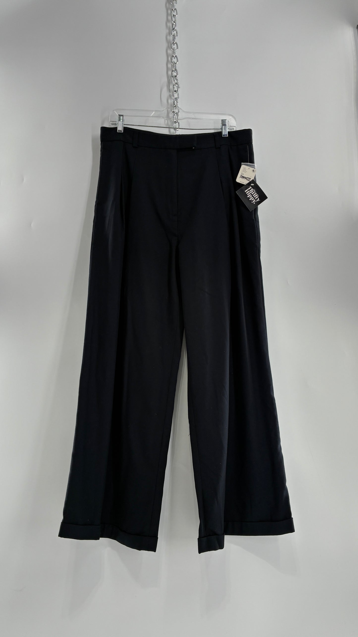 Free People Black Wide Leg, Pleated Trouser with Tags Attached (10)