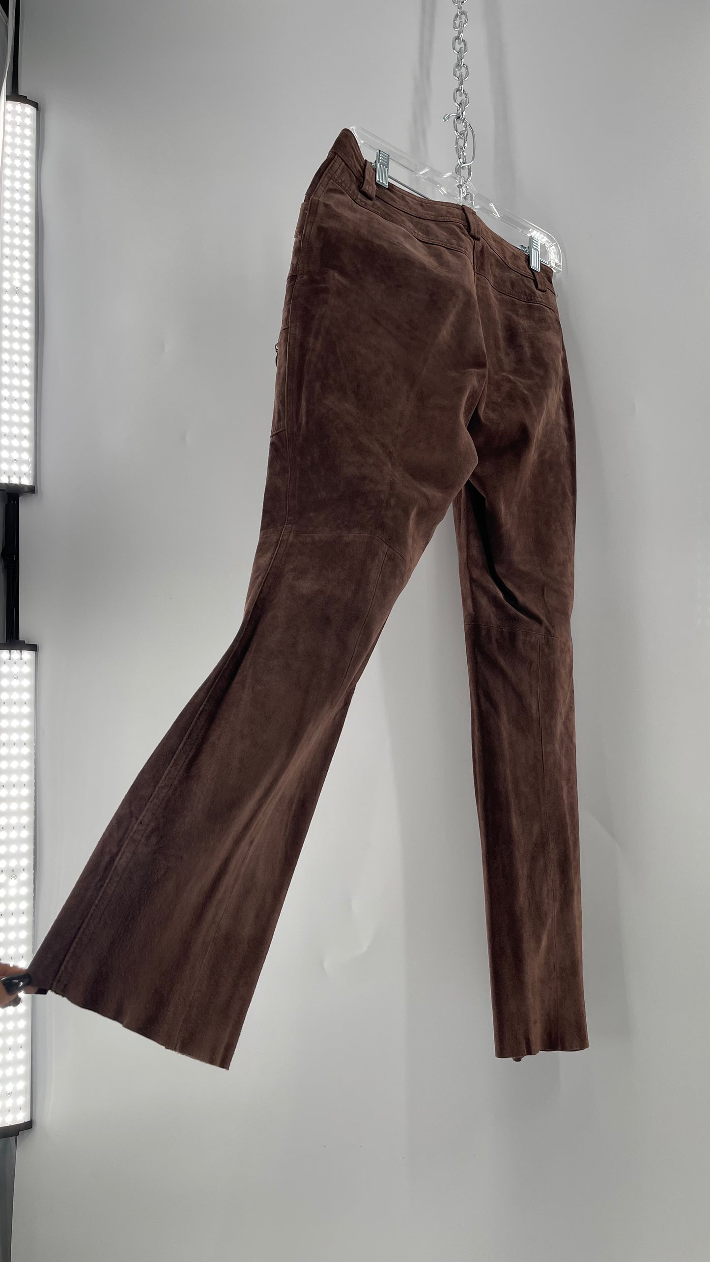 Vintage Context Petit Brown Suede Straight Leg Cargos with Pockets and Bronze Zippers (8P)