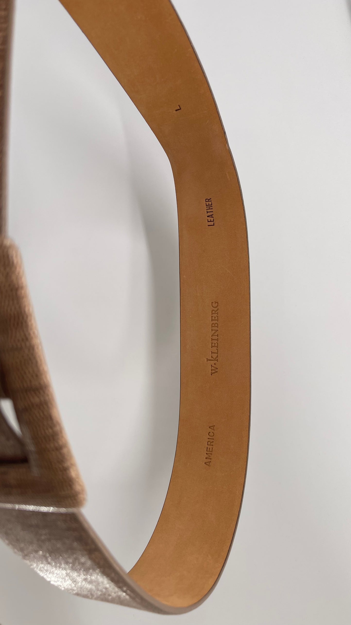 W. Kleinberg Genuine Tan Leather Textured Belt with Square Covered Buckle (Large)