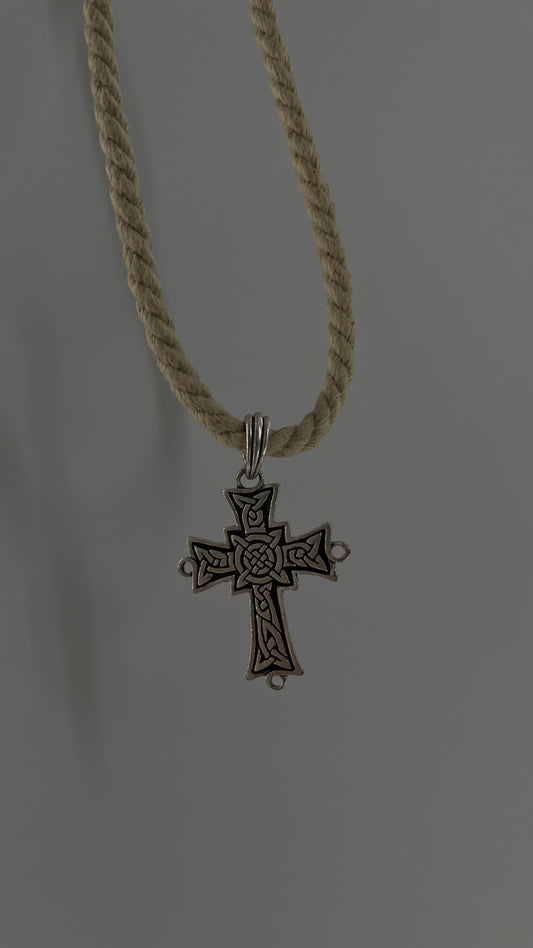 90s Next Generation Rope Necklace with Silver Engraved Cross