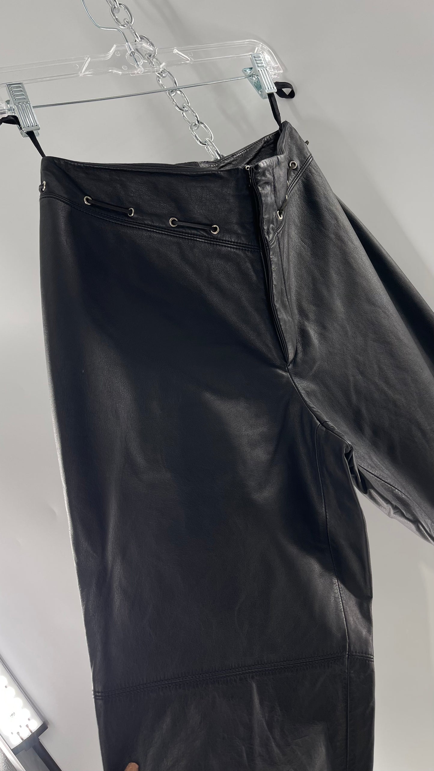 Vintage 90s RALPH Ralph Lauren Thin Leather Pants with Thread Through Grommet Detail on Waistline (4)