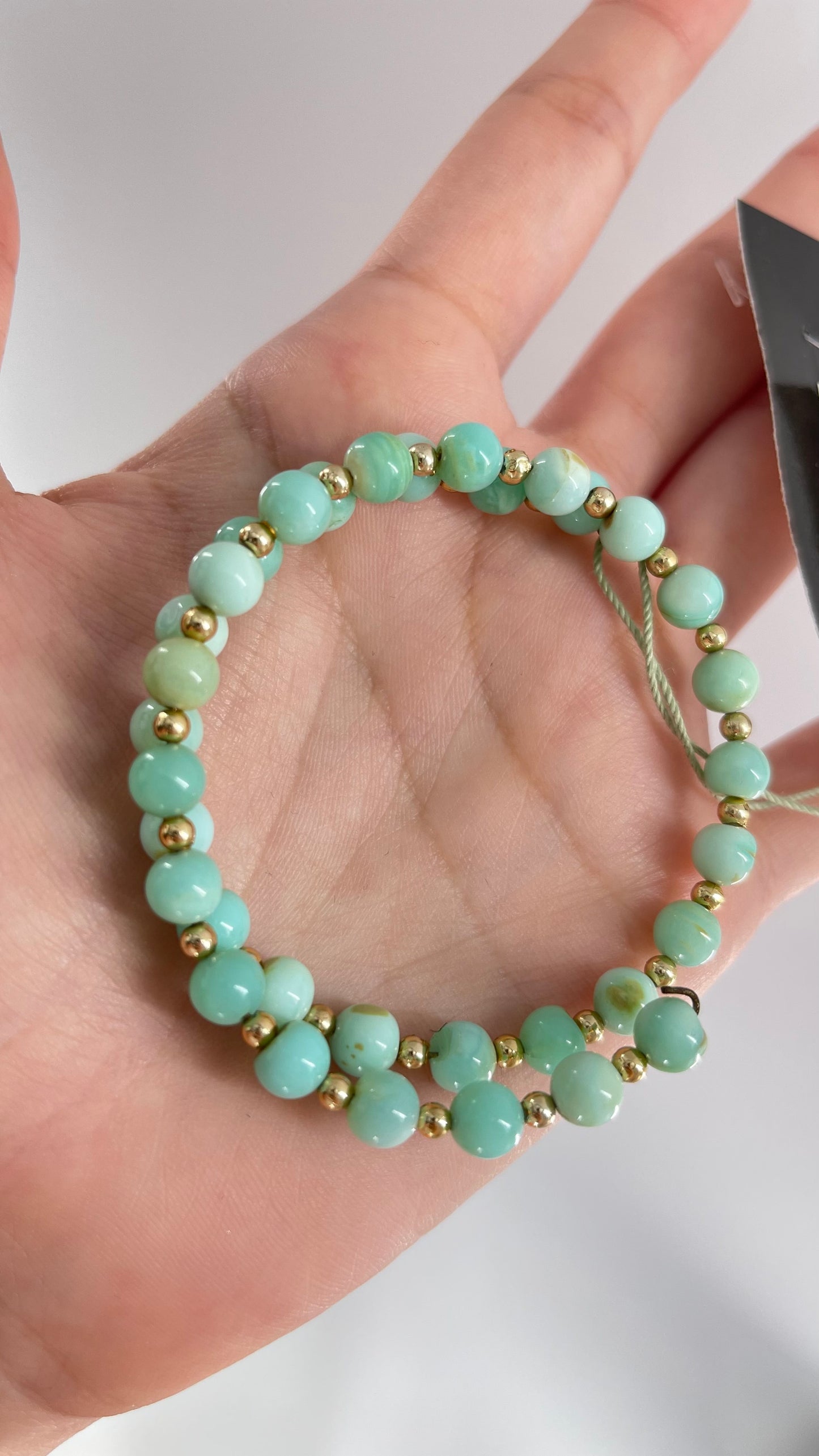 Vintage Blue Peruvian Opal Beads and Faux Gold Spacer Bangle