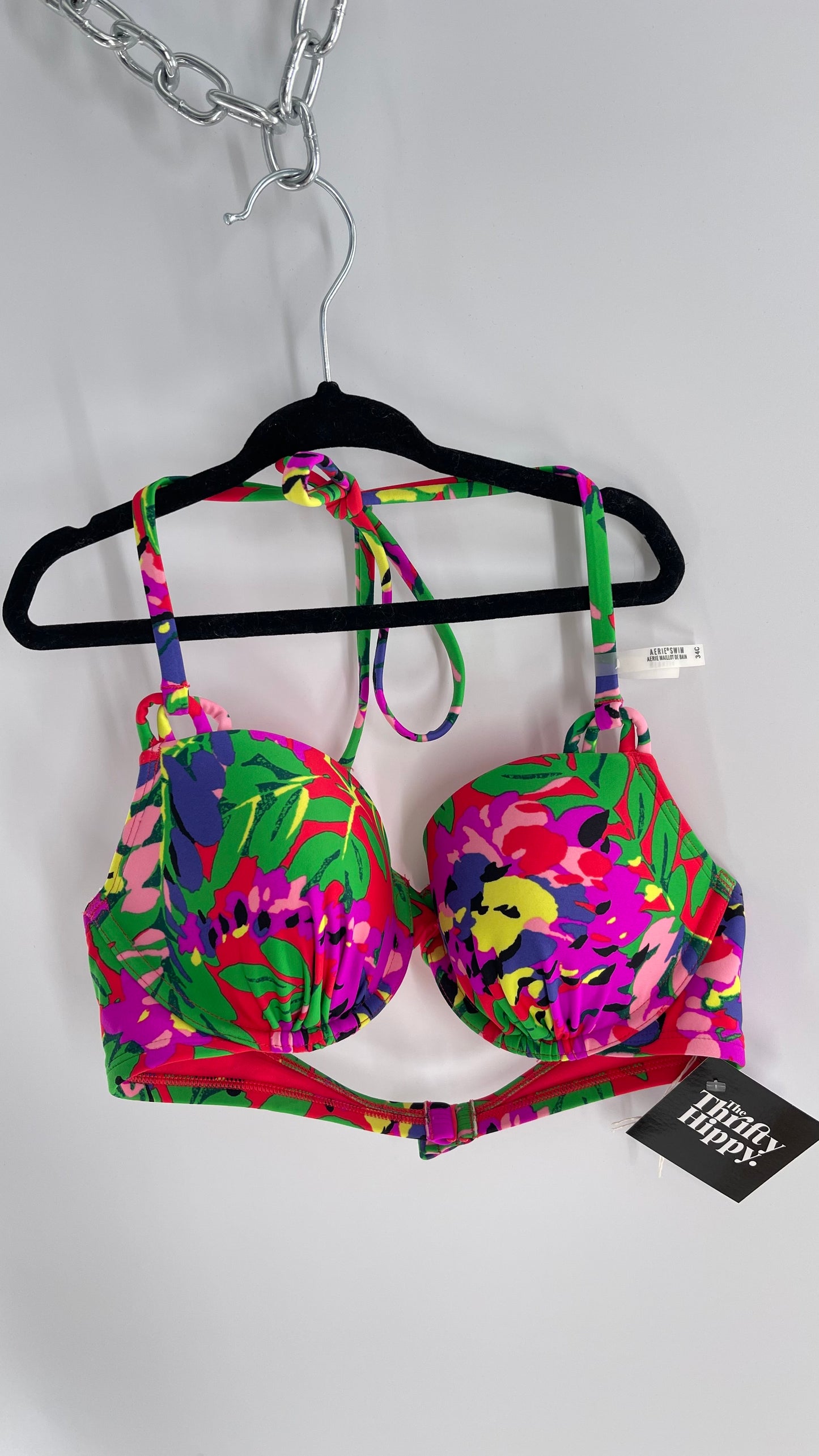 AERIE Red Tropical Underwire Swim Top (34C)