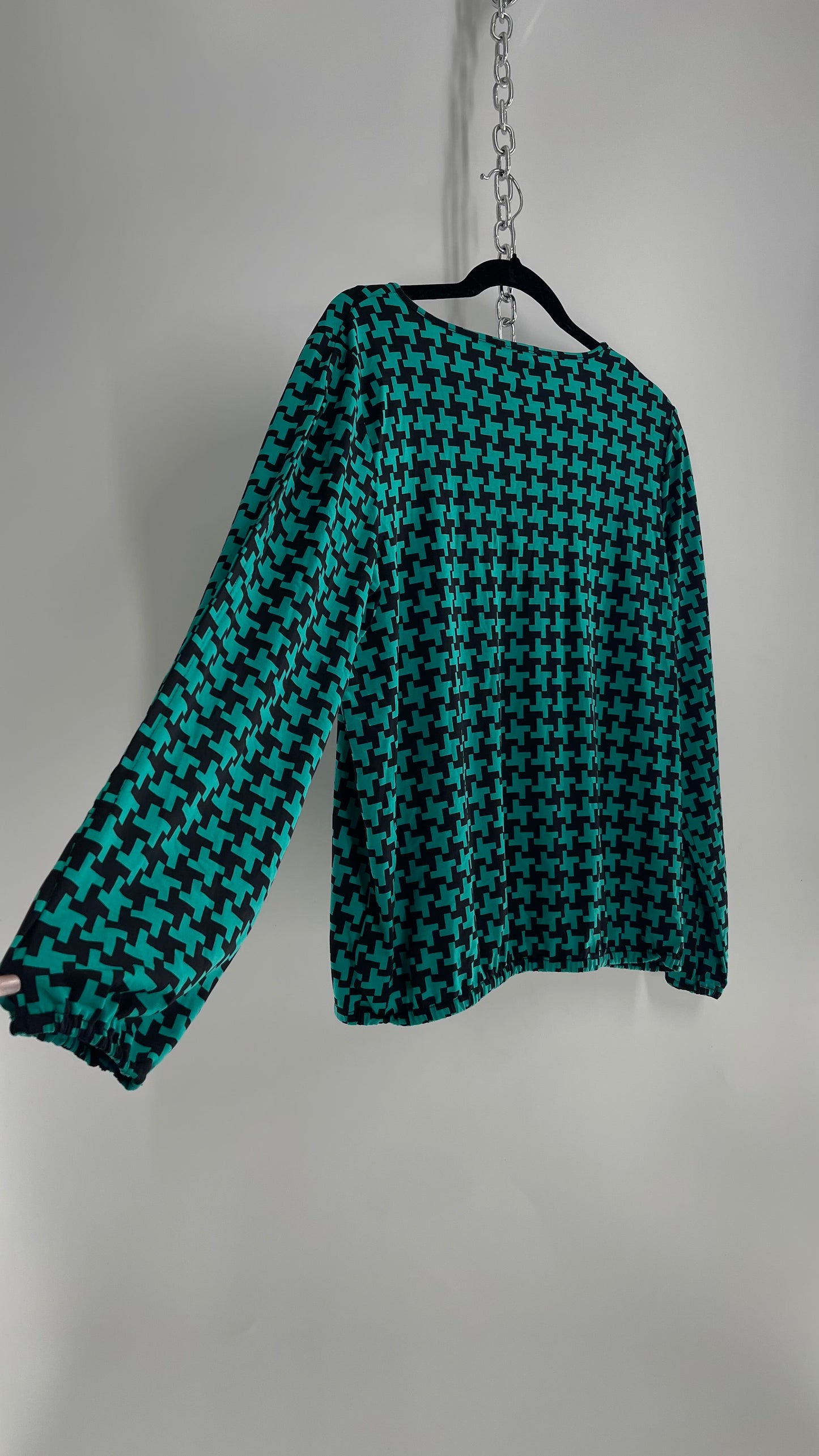 Michael Kors Teal Houndstooth Blouse (Petite Large)