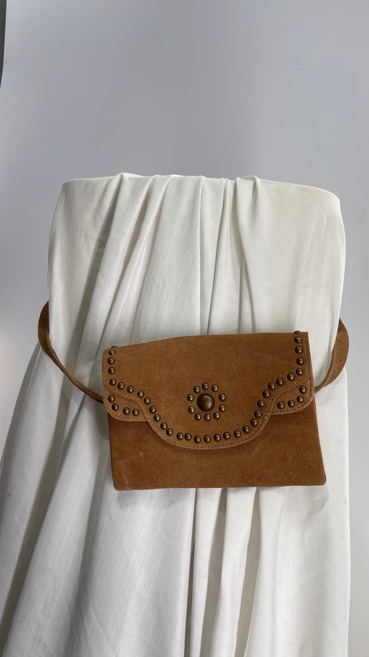 Free People Brown Suede Leather Fanny Pack Studded Belt Crossbody Pouch
