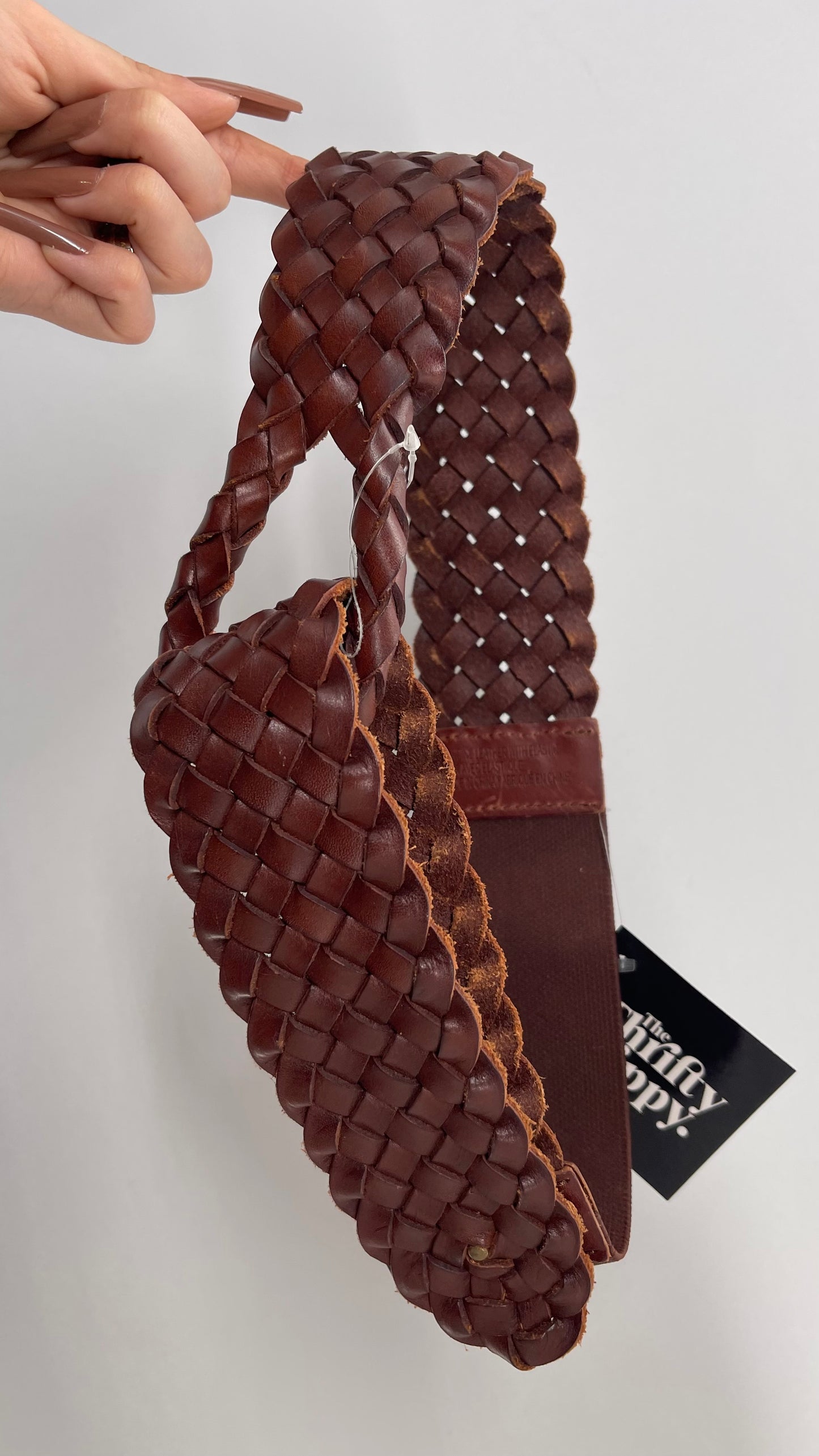 Brown Genuine Leather Woven Braided Wide Belt (Small)