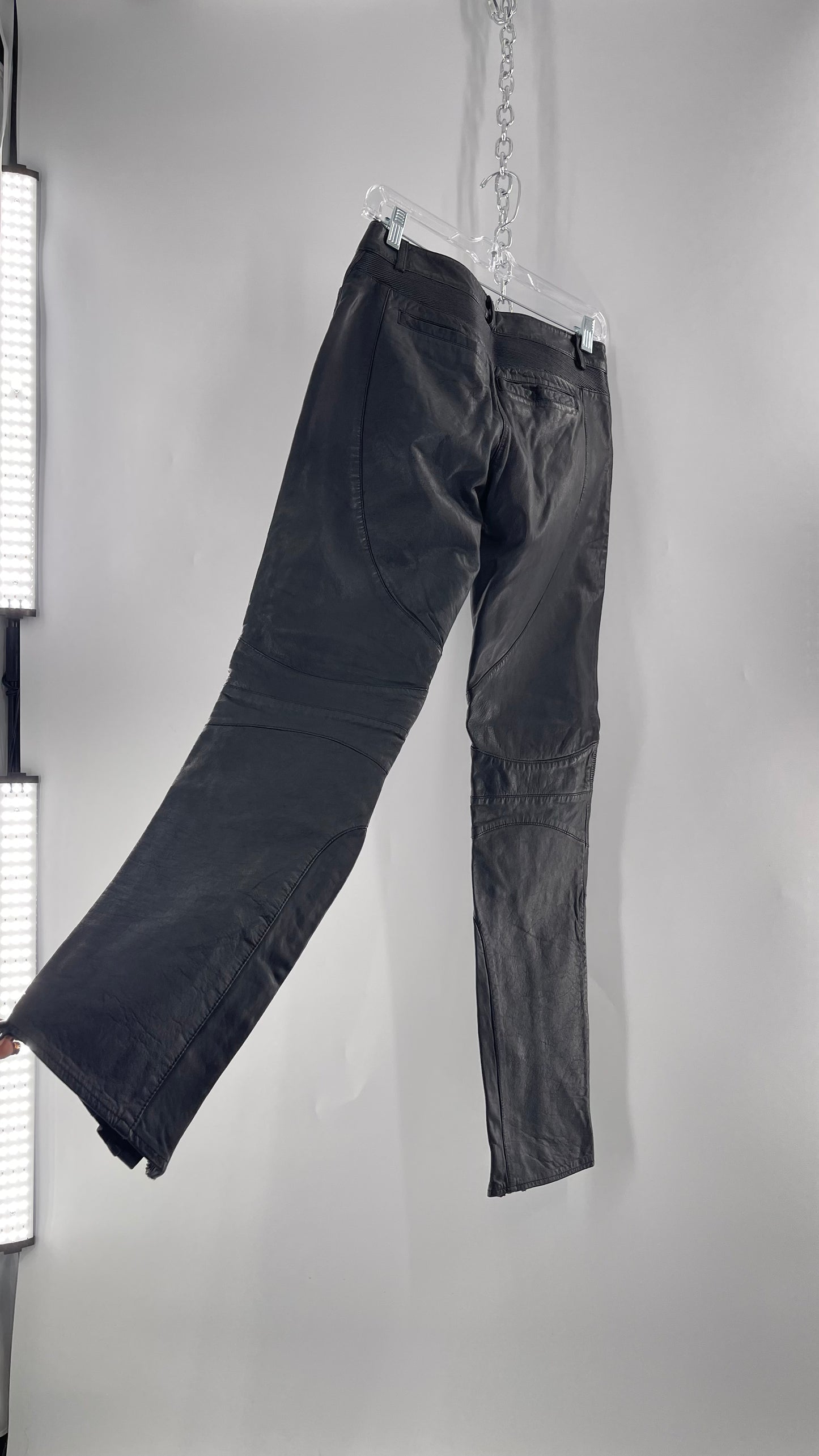 LAMARQUE 1990s Collection Vintage Black Leather Moto Style Pant with Panels, Ribbing and Zipper Details (6)