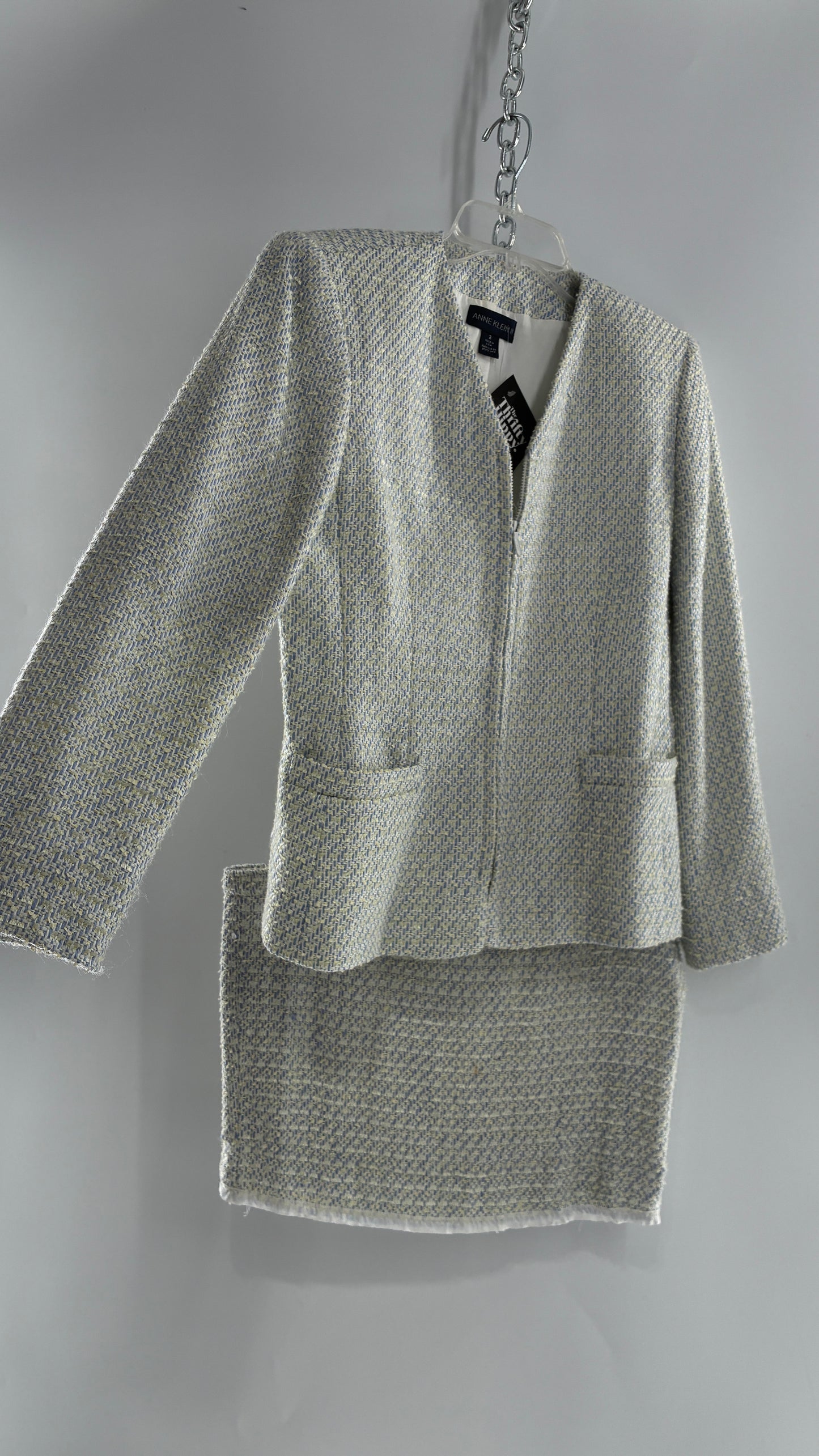 Vintage Blue and Yellow Tweed ANNE KLEIN Suit Set with Upcycled Micro Mini Skirt (2)