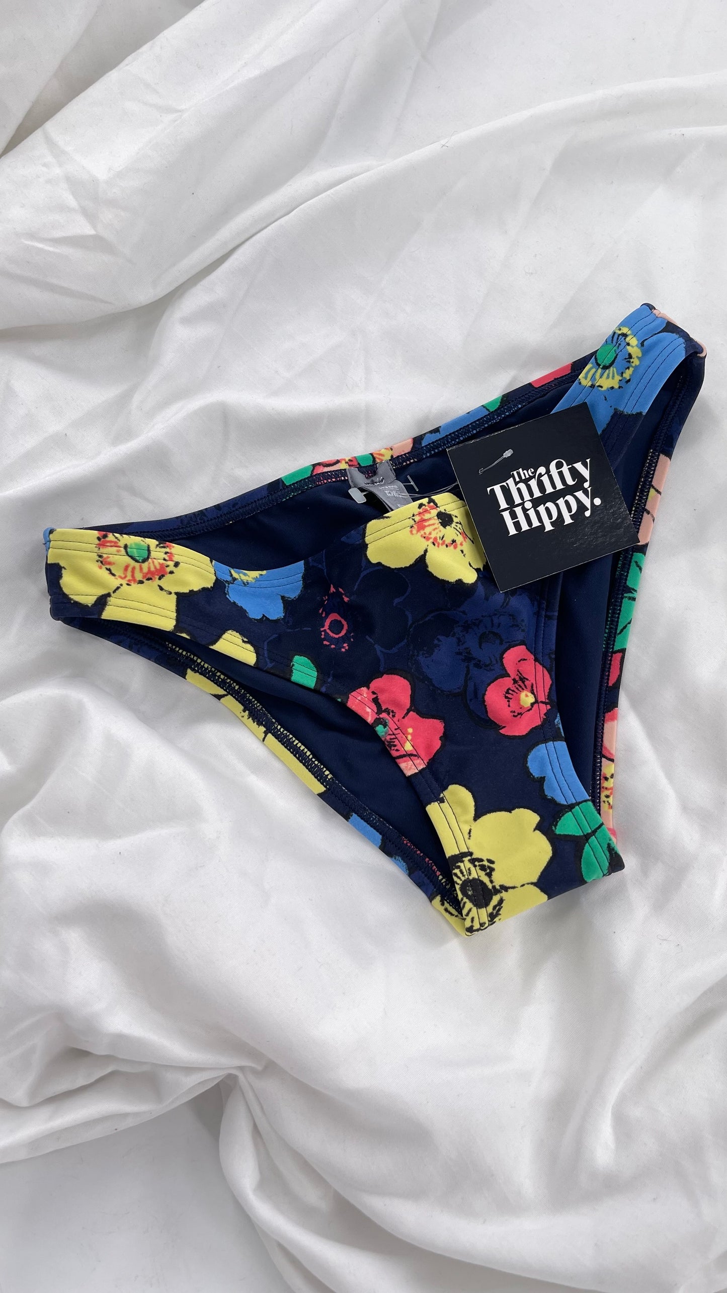 AERIE Navy Swim Bottoms with Contrasting Florals (XS)