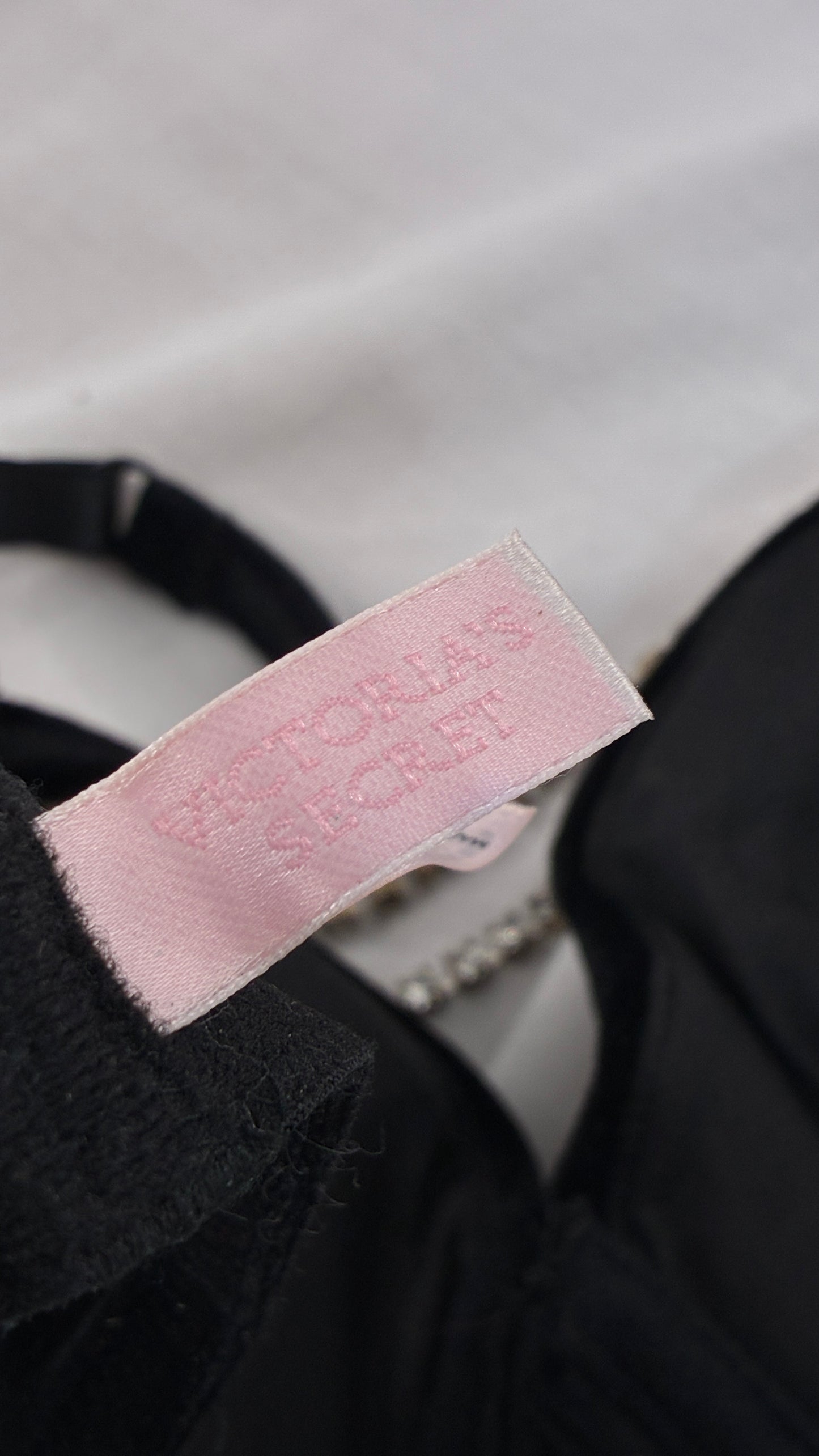 Vintage VICTORIAS SECRET Black Velour Bra with Rhinestone Draping (34B)